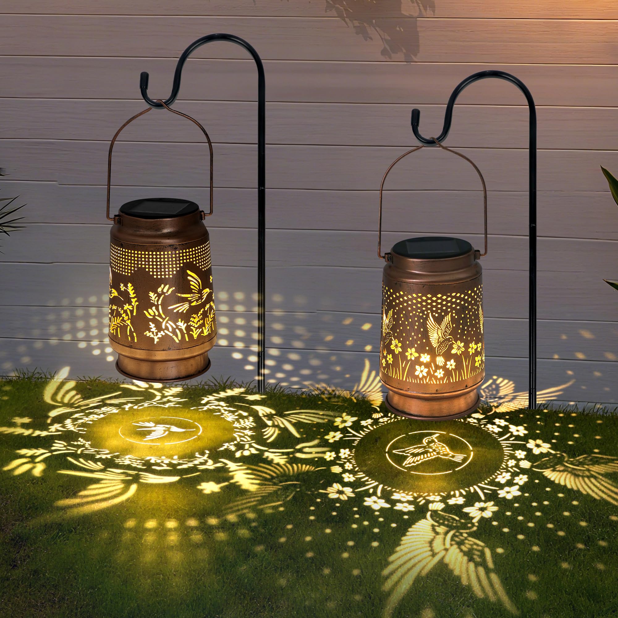 Sumloty Hummingbird Solar Lantern 2 pcs - Hummingbird Solar Lights for Outside, Patio, Backyard, and Porch - Waterproof Hanging 