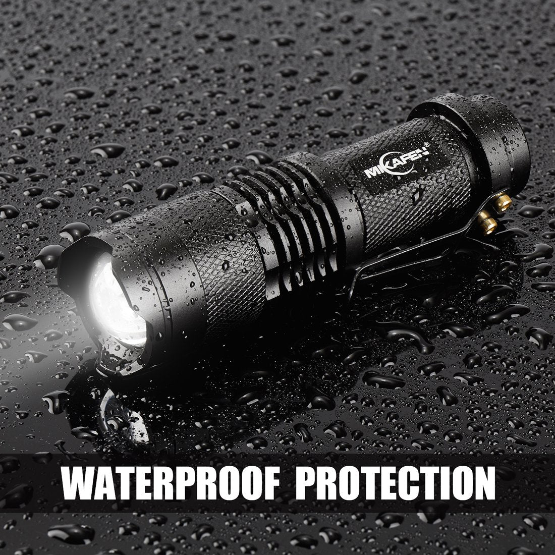 MIKAFEN Mini Flashlights 5 Pack - 300lm LED Adjustable Focus, Black, Model DZ204, Aluminum