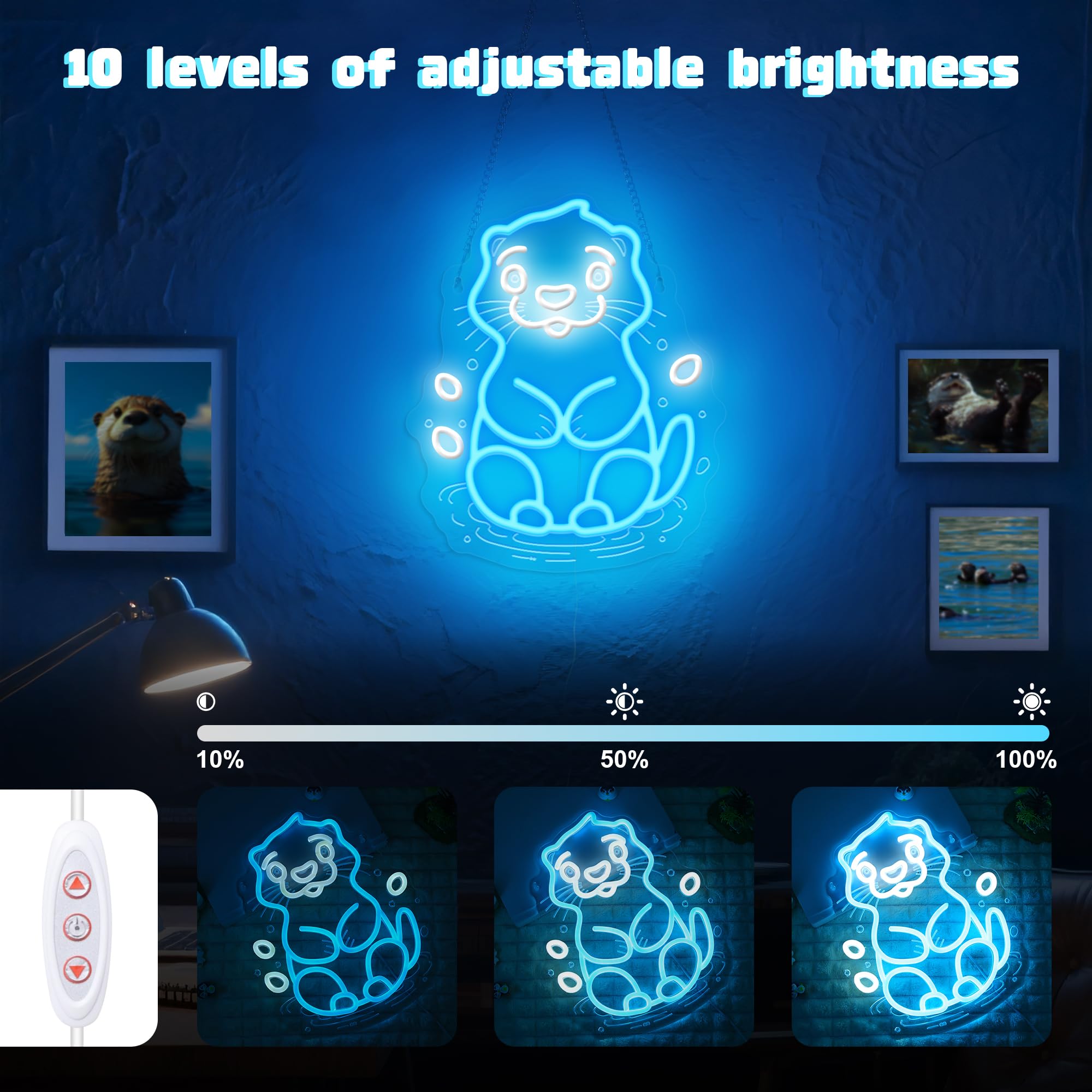 OkiyiD Sea Otter Neon Sign - USB-Powered Glass Wall Decor, 11.8" x 16.15", Perfect for Kids Bedroom & Gifts for Otter Lovers
