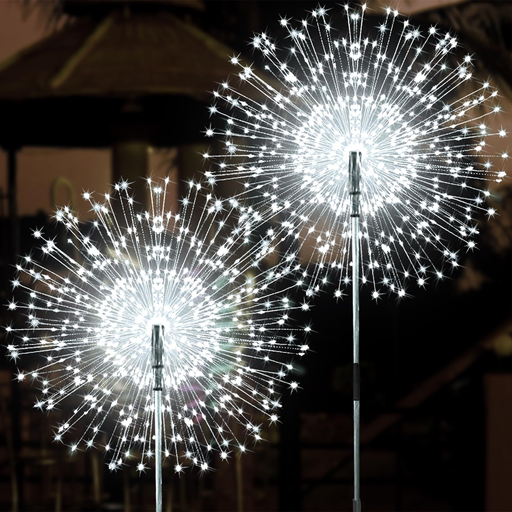 JJGoo Solar Firework Lights, 2 Pack 150 LEDs, Waterproof, Cool White, Model KM5003A1, Decorative for Garden, Patio, Party, Wedding