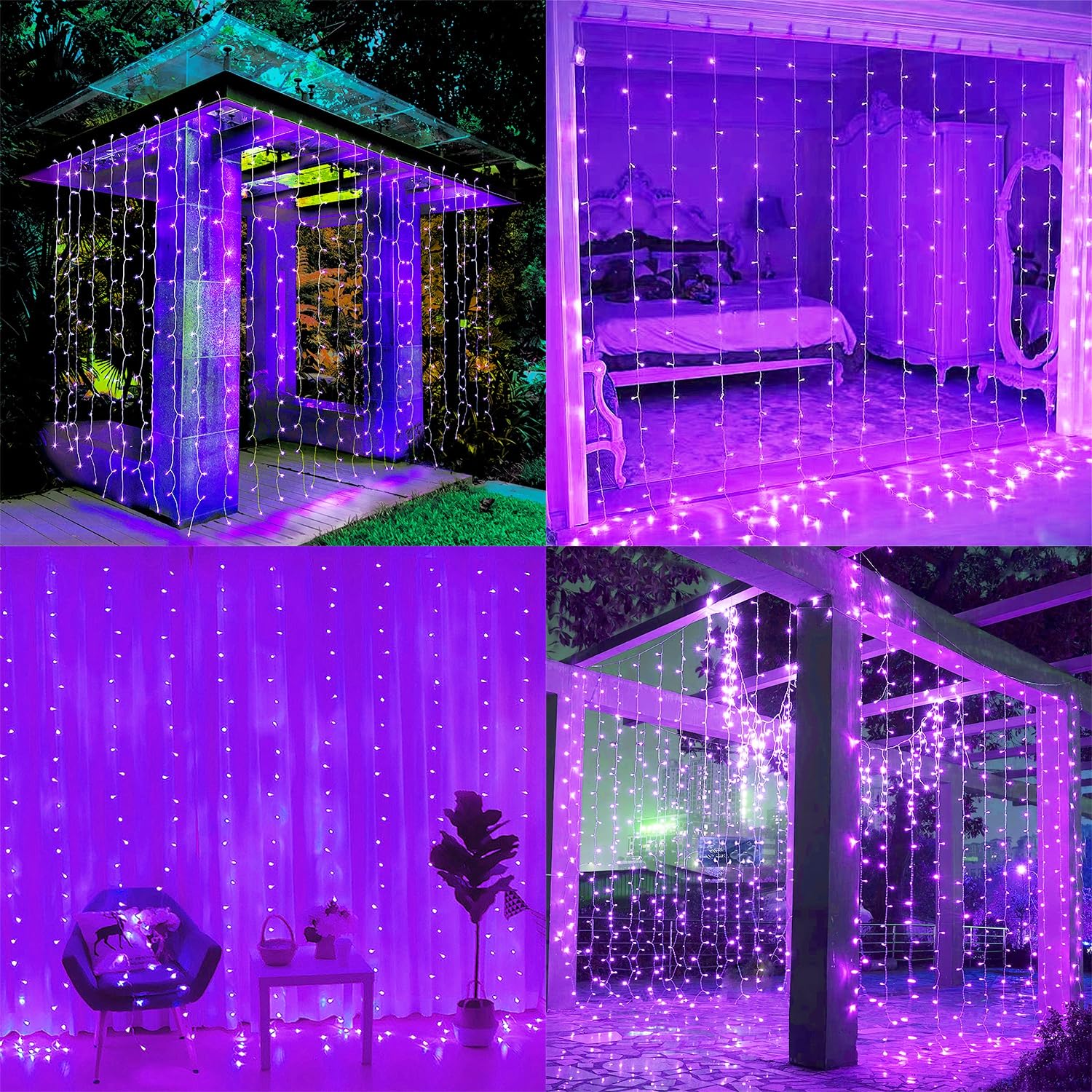 Waterglide 300 Led Curtain Lights, Remote Control Christmas Hanging String Lights, 8 Lighting Mode, Plug In For Indoor Outdoor Halloween Holiday Party Garden Backdrop Wedding Home Decor, Purple