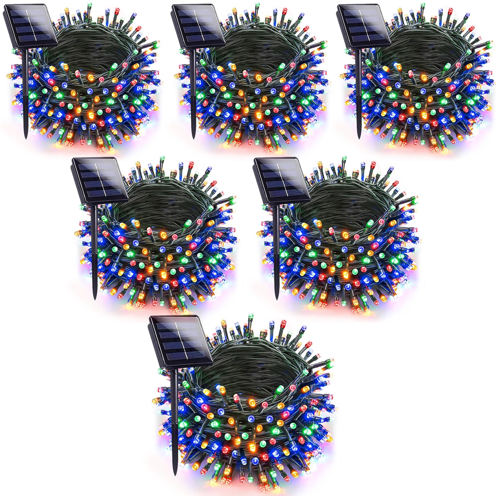 Upgraded 6 Pack 240Ft 600 Led Solar Christmas Lights Outdoor Solar String Lights With 8 Lighting Modes Waterproof Solar Fairy Lights For Garden Yard Patio Christmas Tree Decoration (Multicolor)