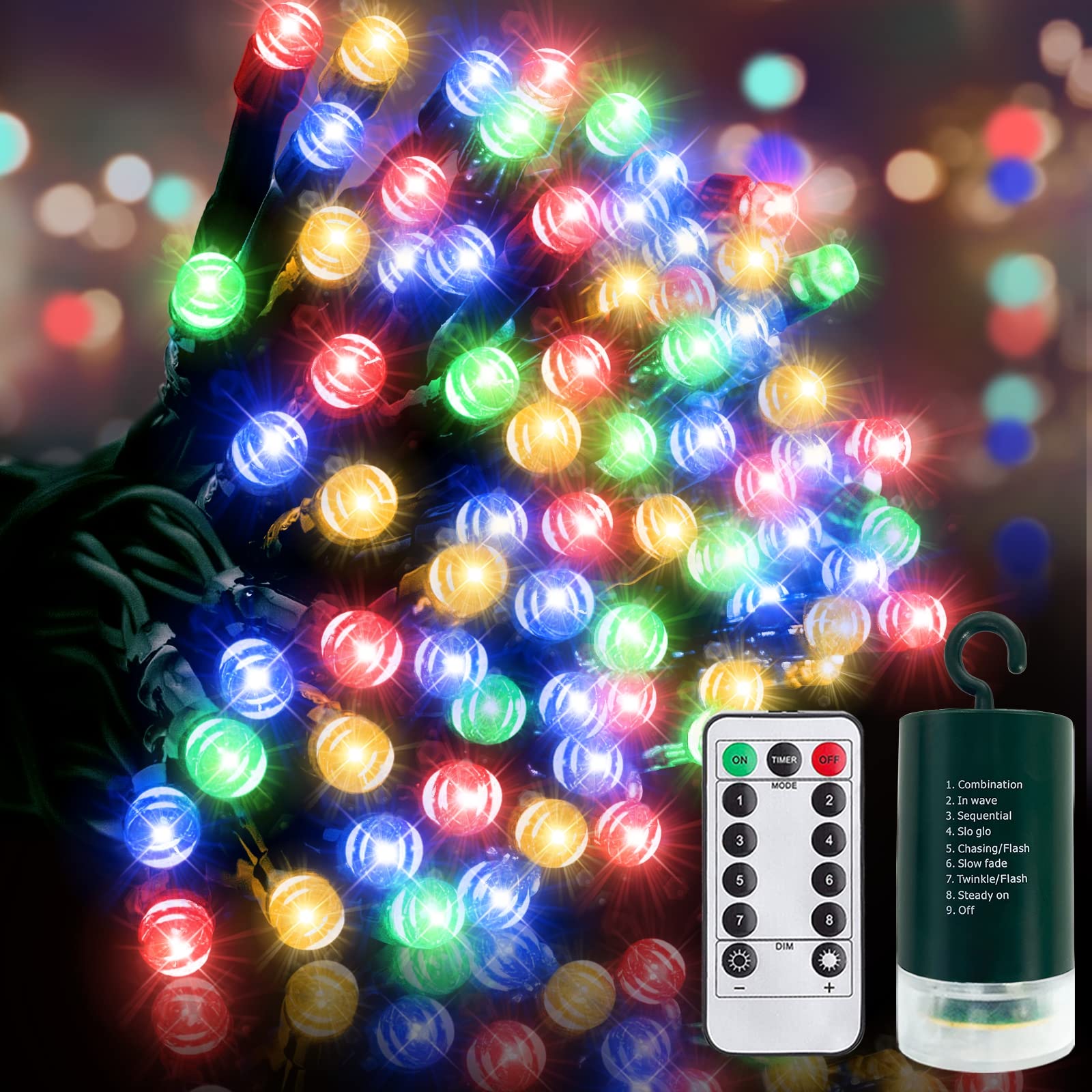 Turnmeon 100Led 33Ft Battery Operated Christmas Fairy Lights With Timer & Remote, Waterproof