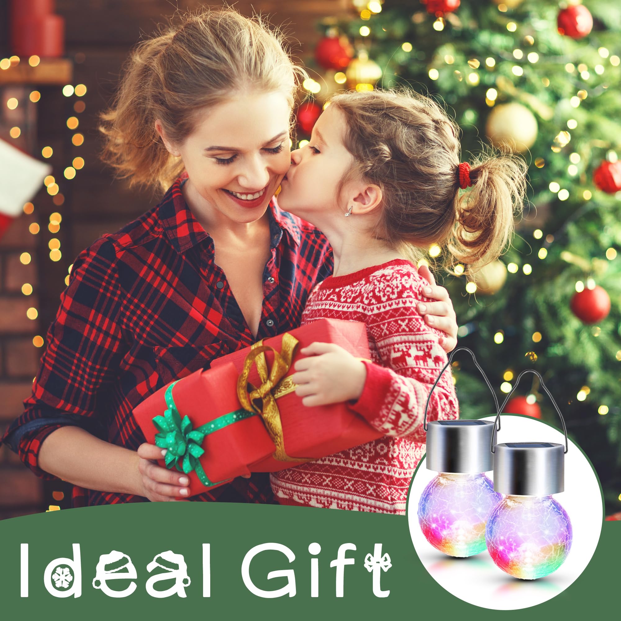 Gigalumi 24 Pack Solar Outdoor Lights, Solar Hanging Lights For Christmas Decoration-Cracked Glass Solar Lights Outdoor Waterproof For Garden, Yard, Fence, Tree(Color Changing)