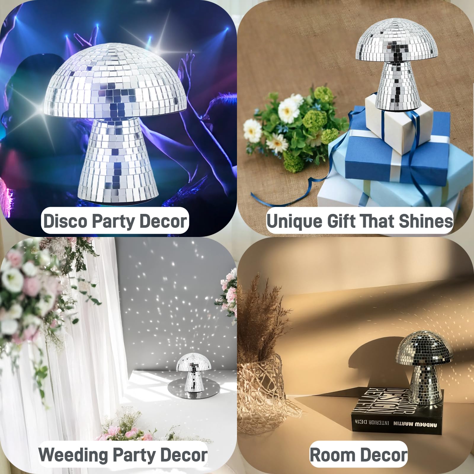 Yeehlmer Creative Mushroom Disco Ball For Party Table Decor Mirror Retro Handmade Disco Ball Mushroom Shape Home Art Decorations Bar Ornaments (Silver  Xs(4.7))