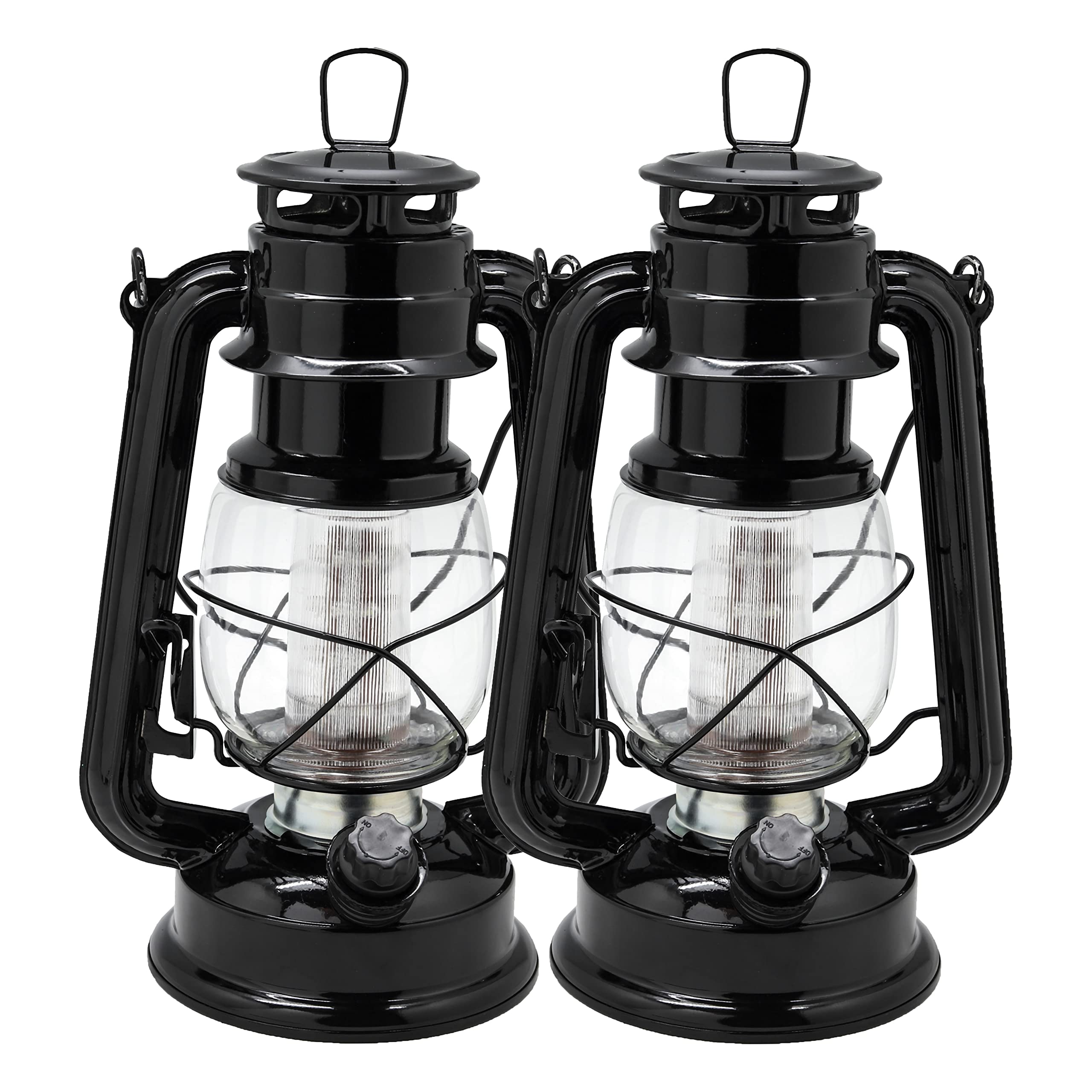YAKii LED Vintage Lantern Metal Hanging Hurricane Lantern 12 LED Dimmer Switch Cold White Battery Operated Lantern Power Outage 
