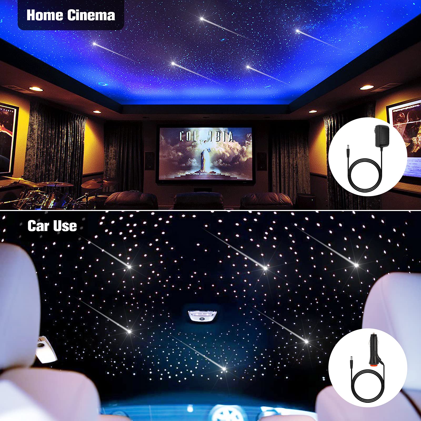 CHINLY Starlight Headliner Kit, 550pcs Meteor Fiber Optic Star Lights for Car & Home Theater, RGBW Bluetooth App & Remote, 9.8ft
