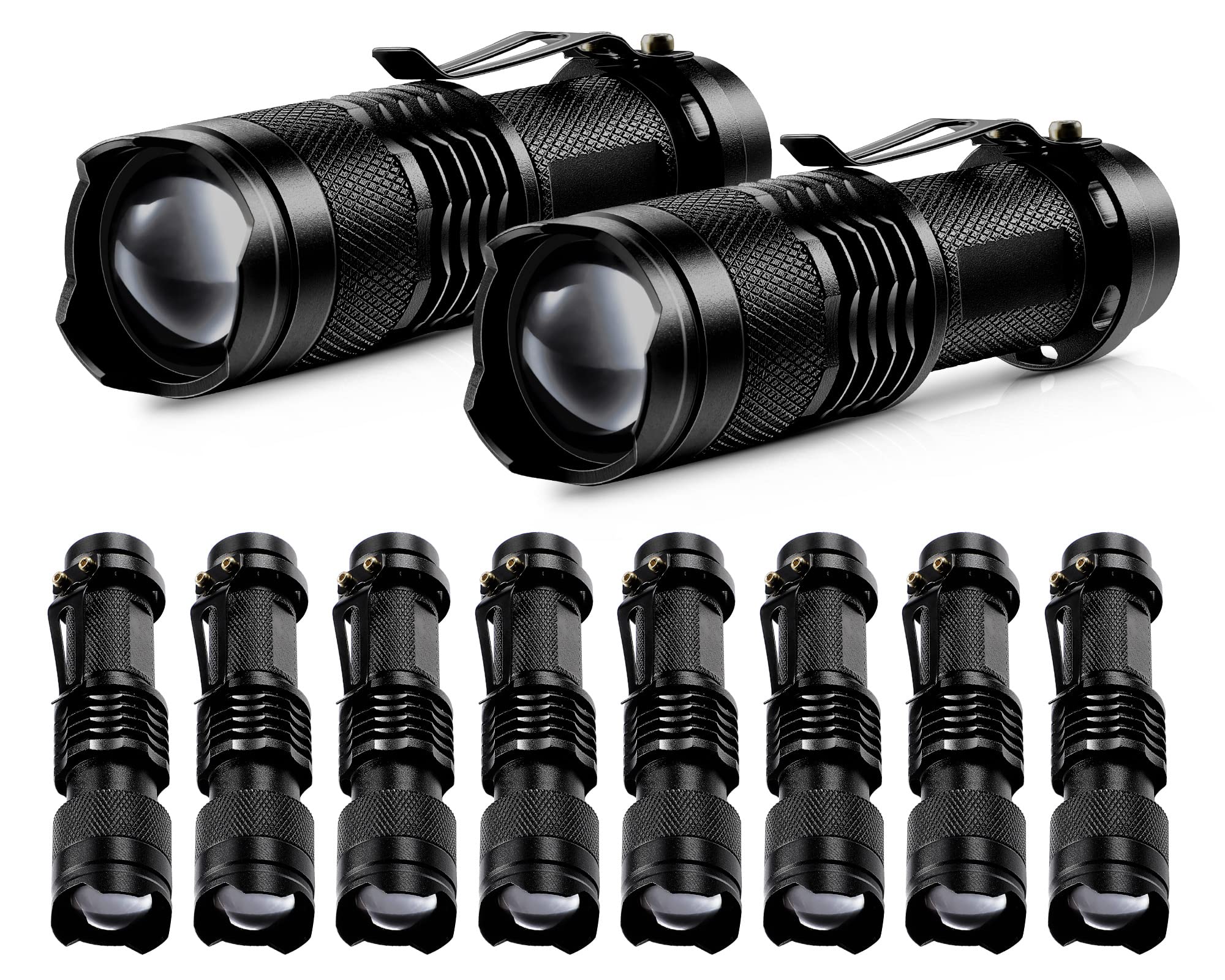 Mudder Mini Flashlight 10 Pack LED 3 Mode Adjustable Handheld Aluminum Black Model Mudder-t-5048