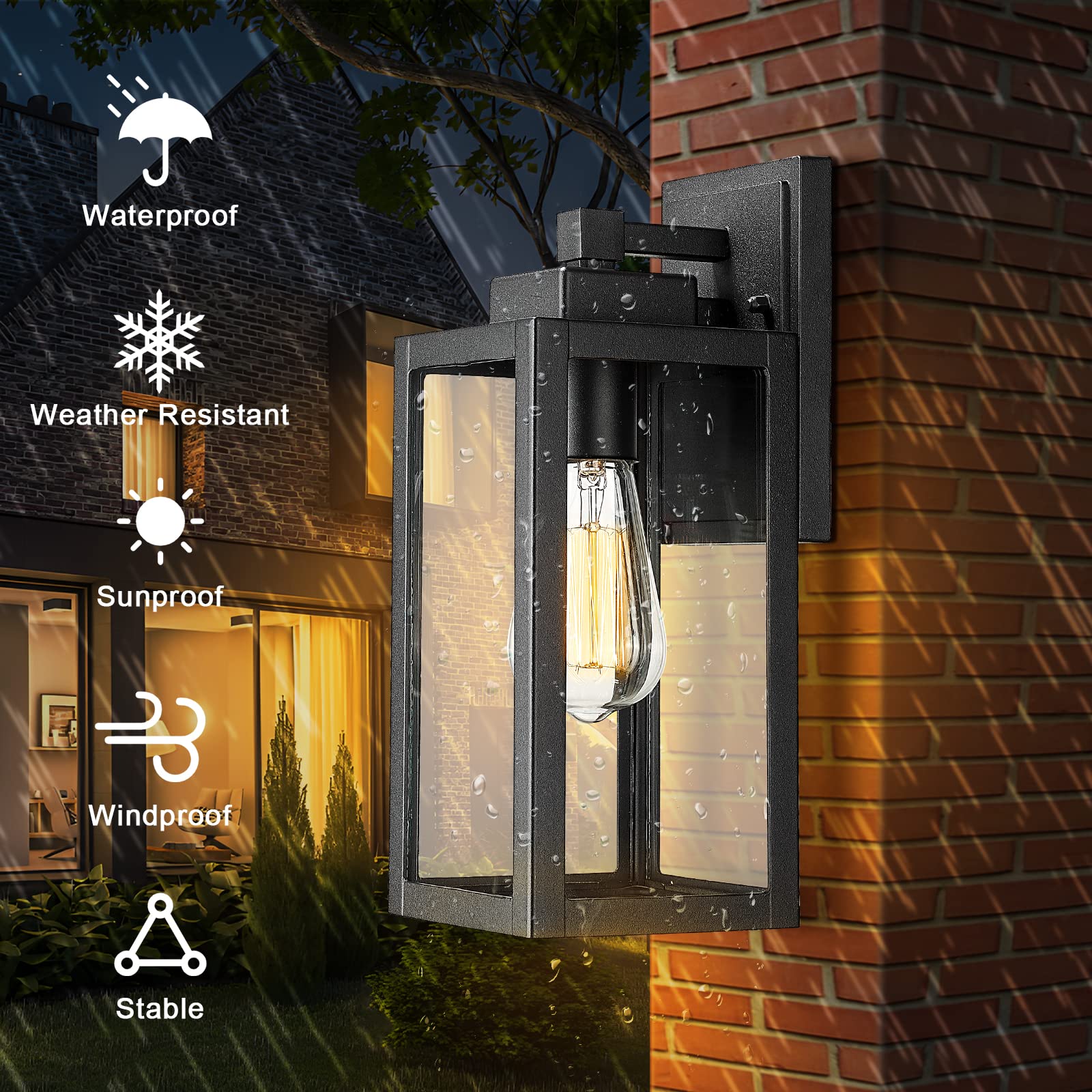 Darkaway Wall Mounted Outdoor Lights, Waterproof Lanterns, 13" Black, 2 Pack, Modern Design for Porch and Patio