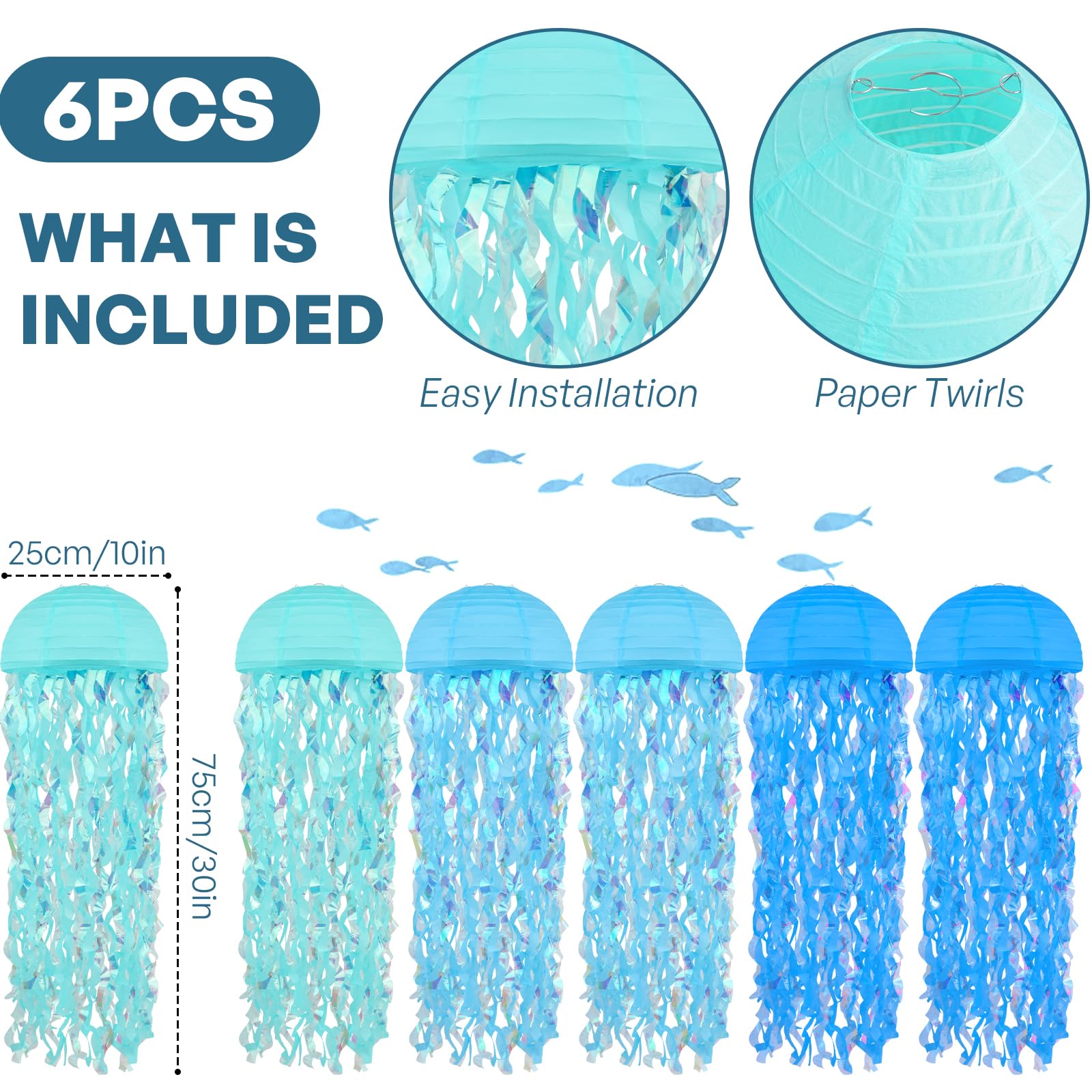 Jellyfish Paper Lanterns 6 Pacs 10 Inch Under The Sea Party Decorations Mermaid Party Baby Shower Blue Hanging Jelly Fish For Oc
