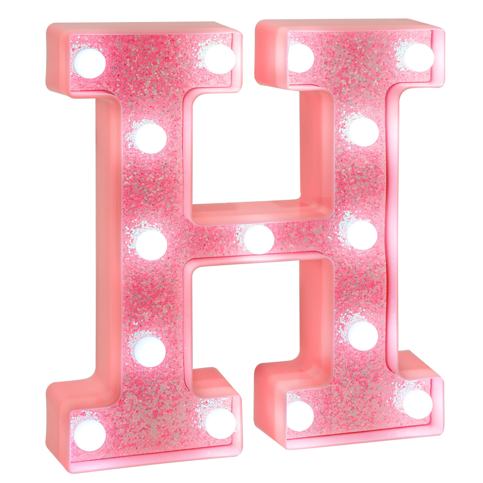 EUFONY Pink Glitter LED Marquee Light Up Letter H with Cool White Lights, Battery-Powered Alphabet Letter Sign for Girls Gift, B