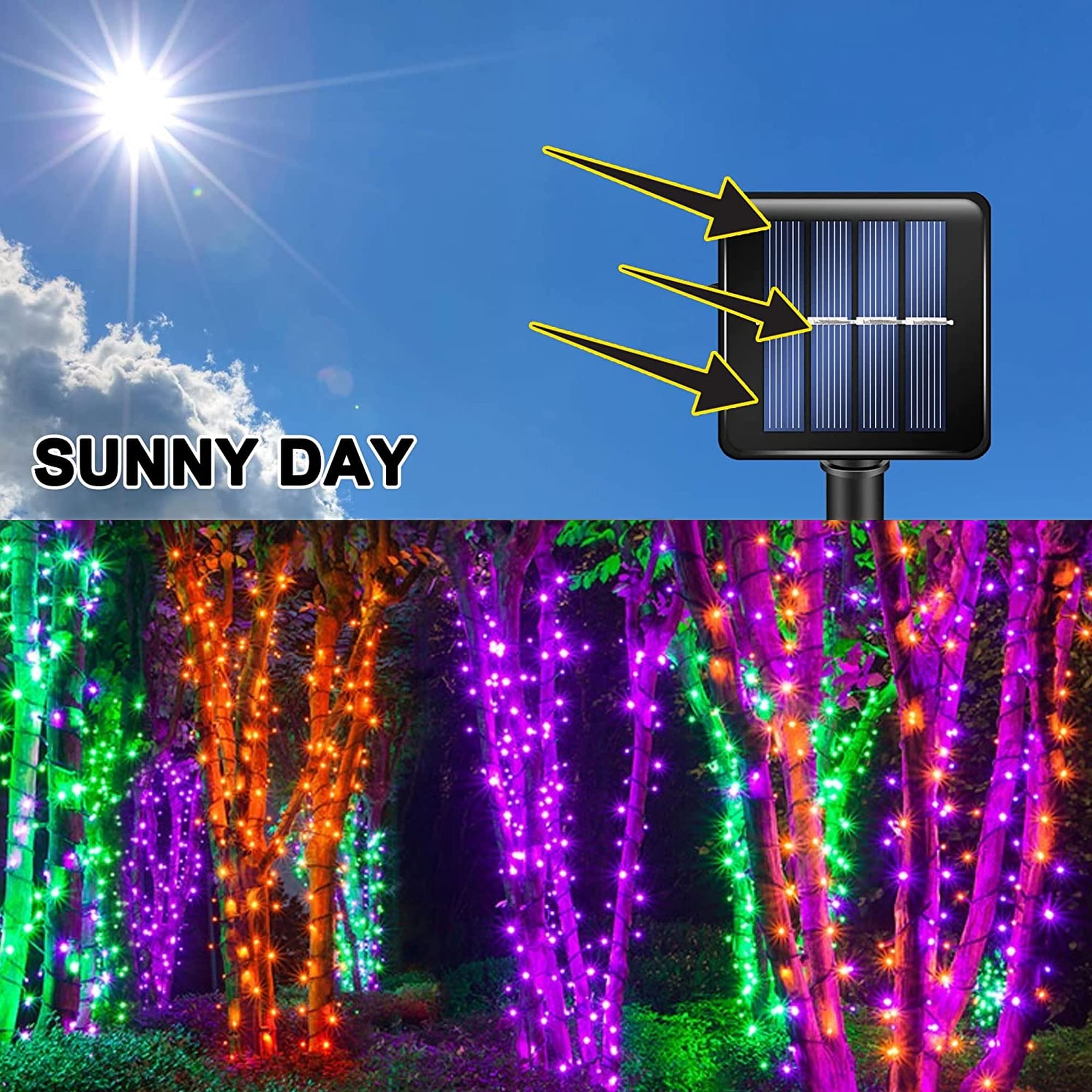 Purple And Orange Solar Halloween Lights Outdoor, Total 80 Ft 240 Led Solar Powered Waterproof Fairy Lights 8 Modes Copper Black