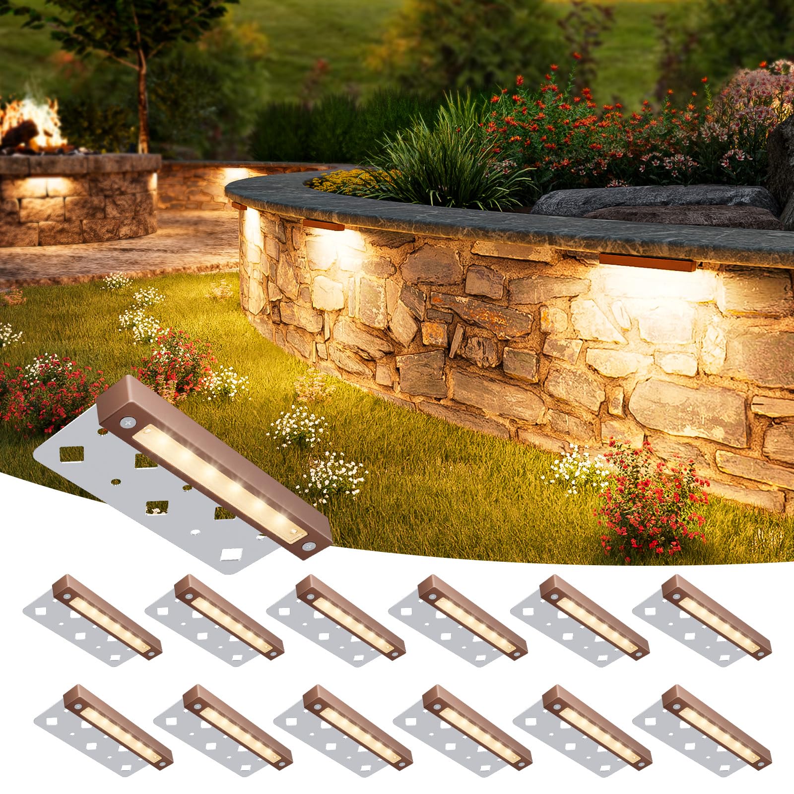 VOLISUN 12 Pack 7 Inch Retaining Wall Lights, Waterproof LED Hardscape Lighting, Cuttable Low Voltage Landscape Lighting, 12V Pa