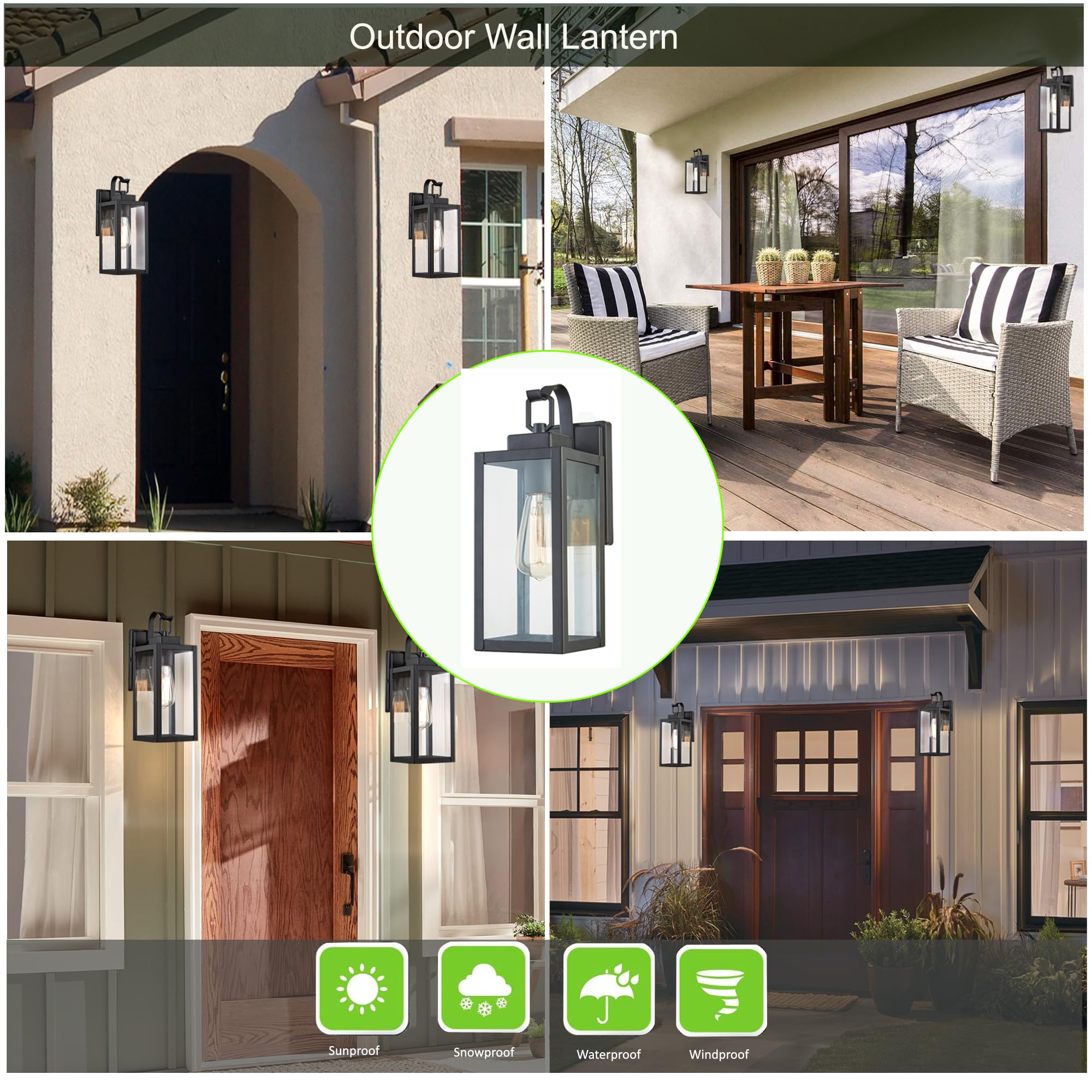 Wisbeam Black 13.7In Outdoor Wall Lantern For House, Black Outdoor Porch Sconce Light Fixture, E26 Base 60W Max, Metal Housing P