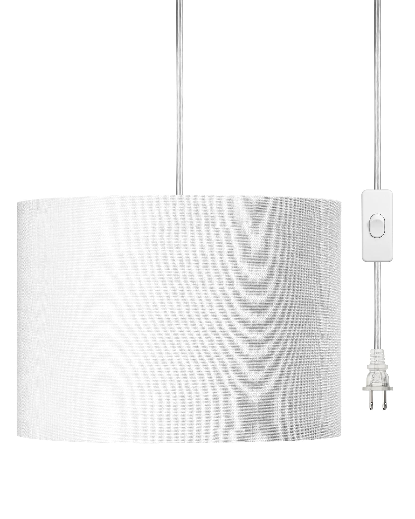 DEWENWILS Hanging Pendant Light with Plug in Cord, Plug in Wall Light with 15Ft Cord, On/Off Switch, White Fabric Lamp Shade, Ha