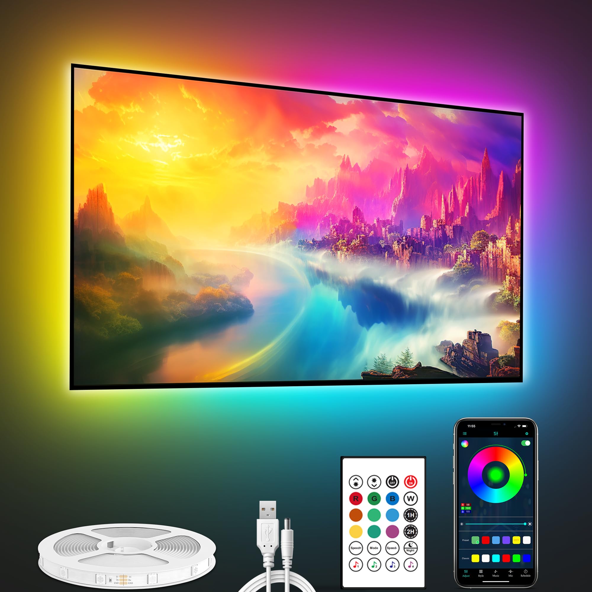 maylit ICRGB LED Lights for TV, 18ft Bluetooth TV LED Backlight for 71-75in, Color Changing TV Lights Behind