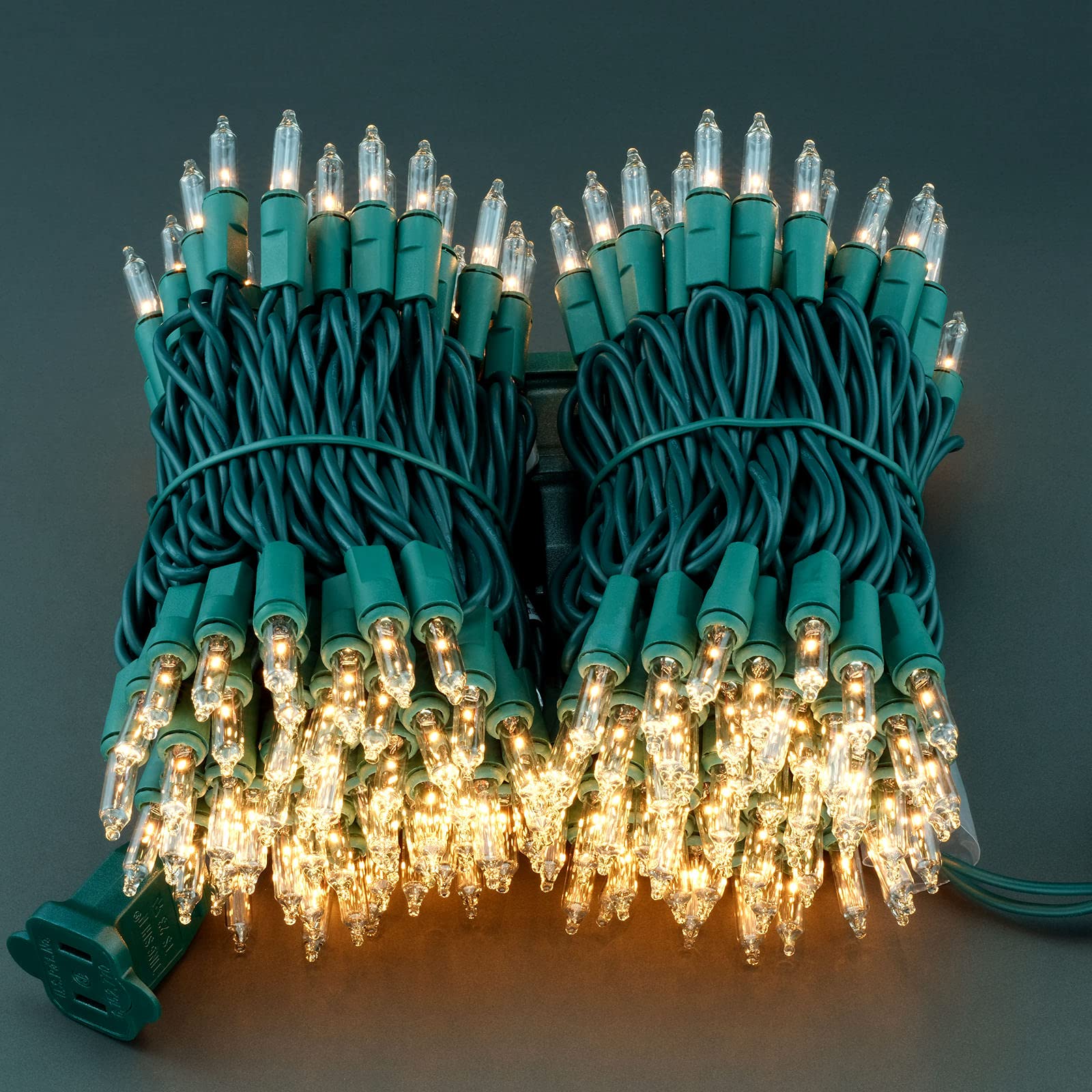 Yuletime 200 Clear Christmas Lights With Green Wire, Pack Of 2 Strands Of 21 Ft 100 Count Ul Certified Incandescent Mini String