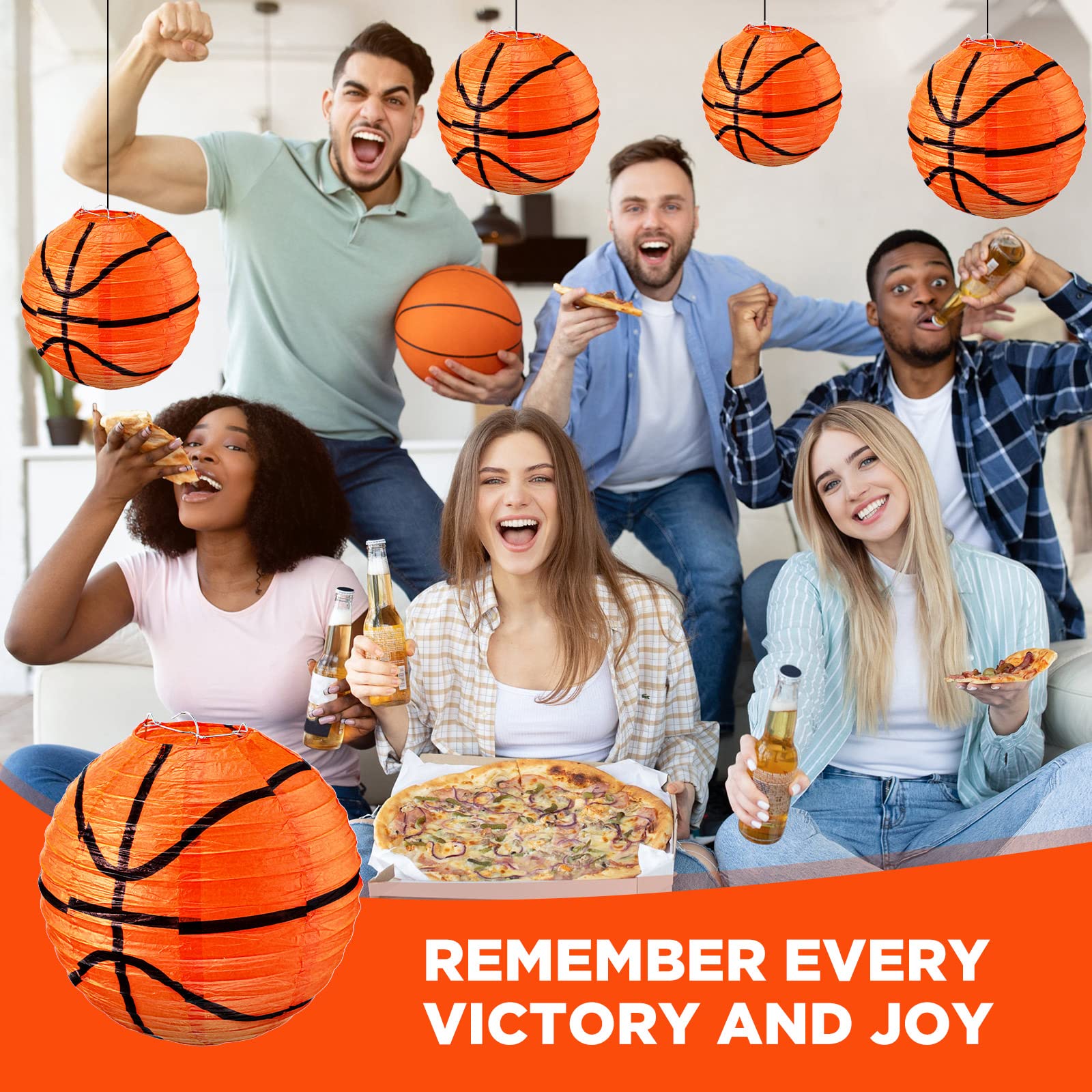 Chengu 12 Pcs Basketball Paper Lanterns Party Decorations 8 Inch Hanging Basketball Decorations Paper Ceiling Decor Centerpieces