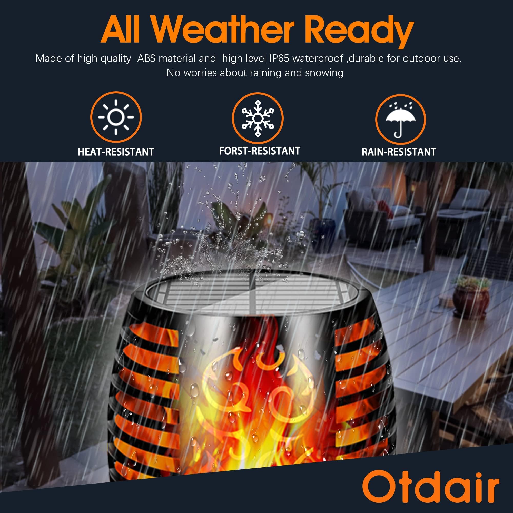 Otdair 96 LED Solar Tiki Torches, 4 Pack, Waterproof 43 Warm Flickering Flame Solar Lights for Garden, Yard, Patio Decorations