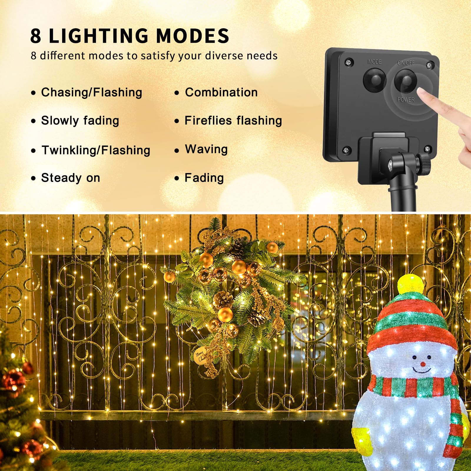 Jmexsuss Solar String Lights 200 Led, Warm White, Waterproof, 66Ft, 8 Modes, Ip44, Outdoor Patio, Garden, Christmas Decoration