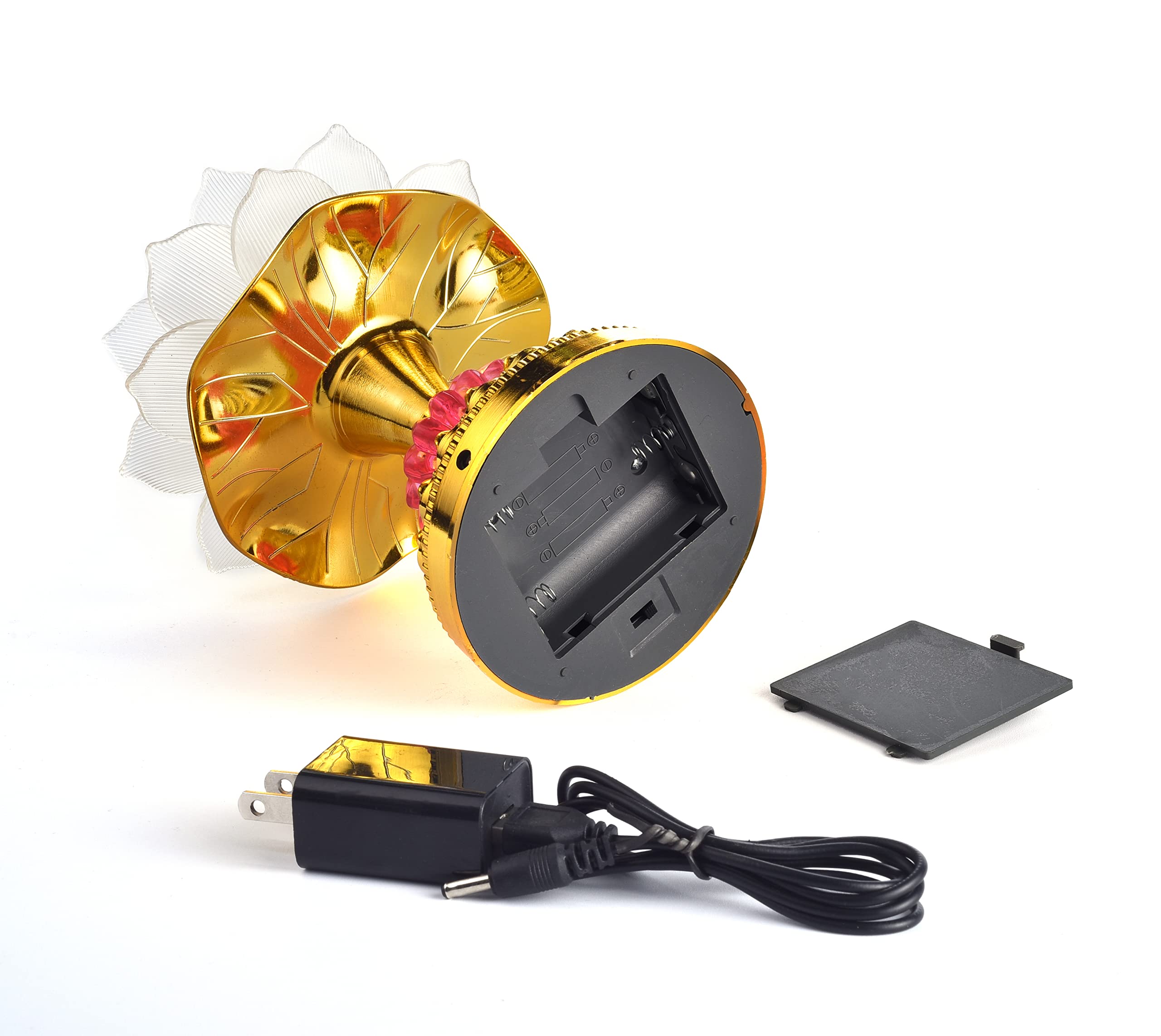 Omeet Colorful LED Lotus Lamp - Eco-Friendly Plastic, White, Model OMNL078B, Ideal for Worship and Display
