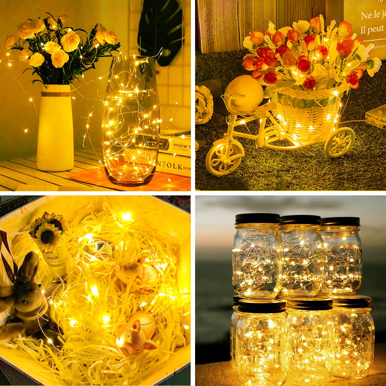Litogo 24 Pack Fairy Lights, 7ft 20 LED Battery Operated, Waterproof Silver Wire, Warm White for DIY Wedding Party Christmas Bedroom Patio