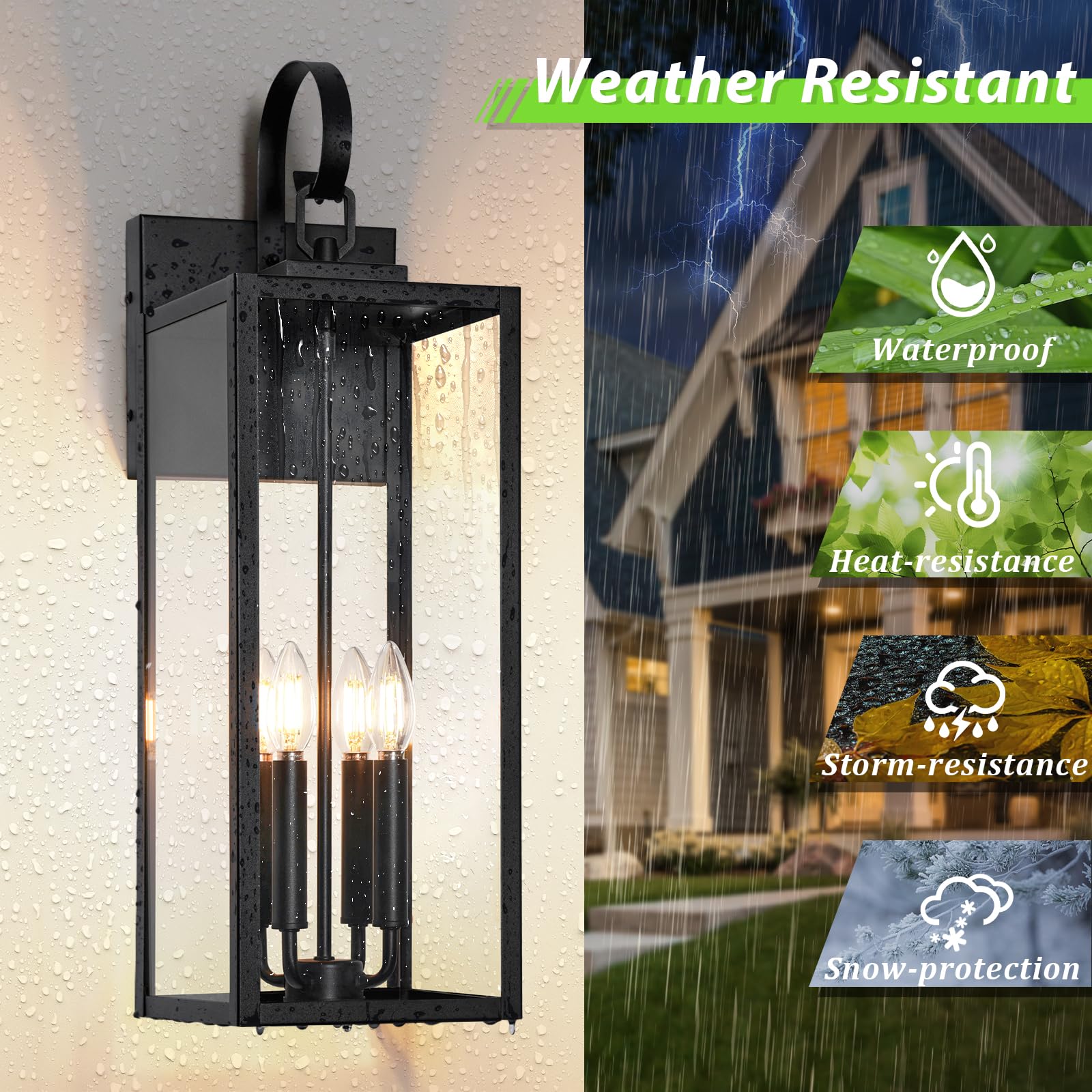 Beslowe 25'' Outdoor Wall Light Fixture, 4-Light Extra Large Exterior Lighting Fixture Wall Mount, Waterproof Porch Light Outdoo
