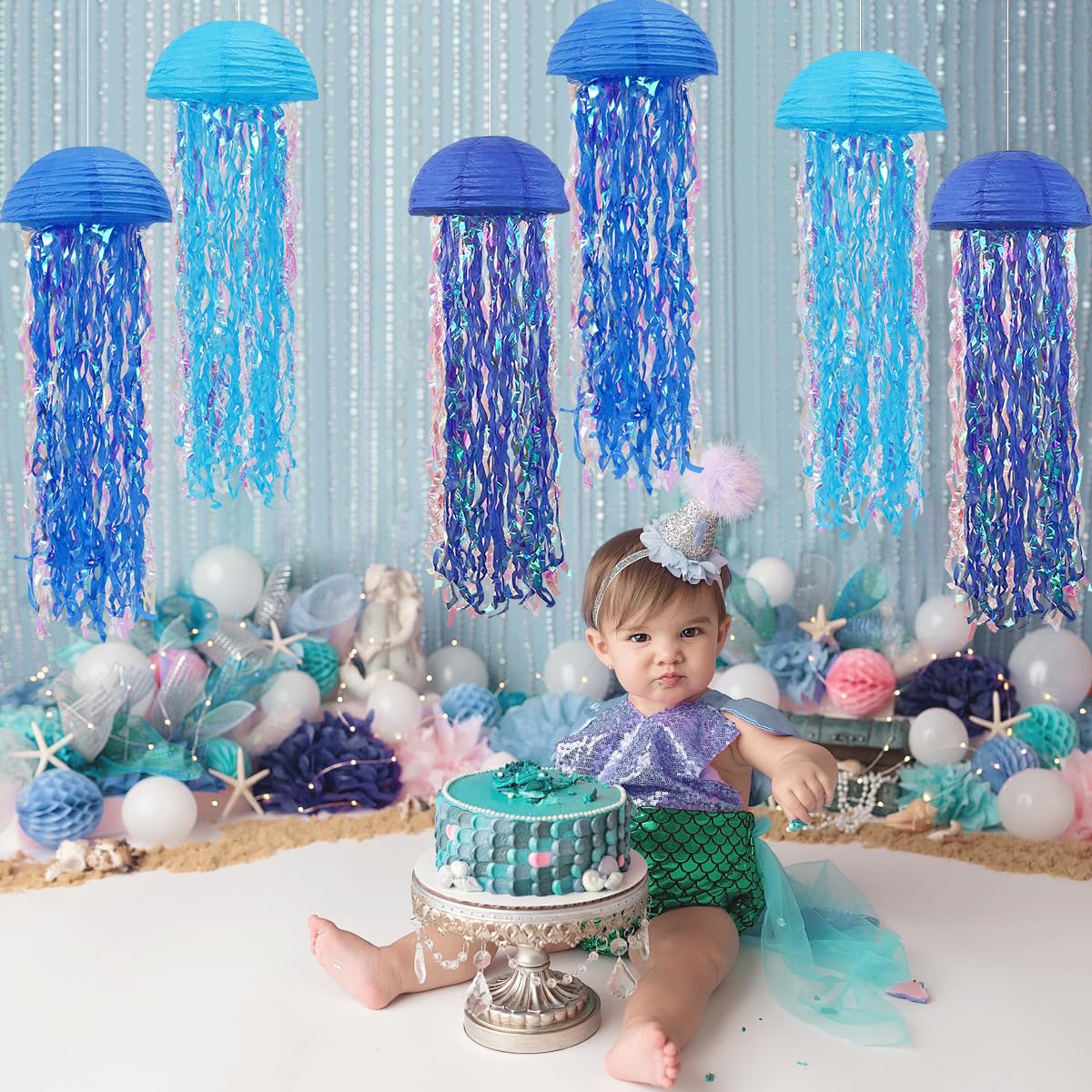 Zilue Mermaid Birthday Decorations, Jellyfish Paper Lanterns For Mermaid Party Baby Shower Under The Sea Ocean Blue Birthday Par