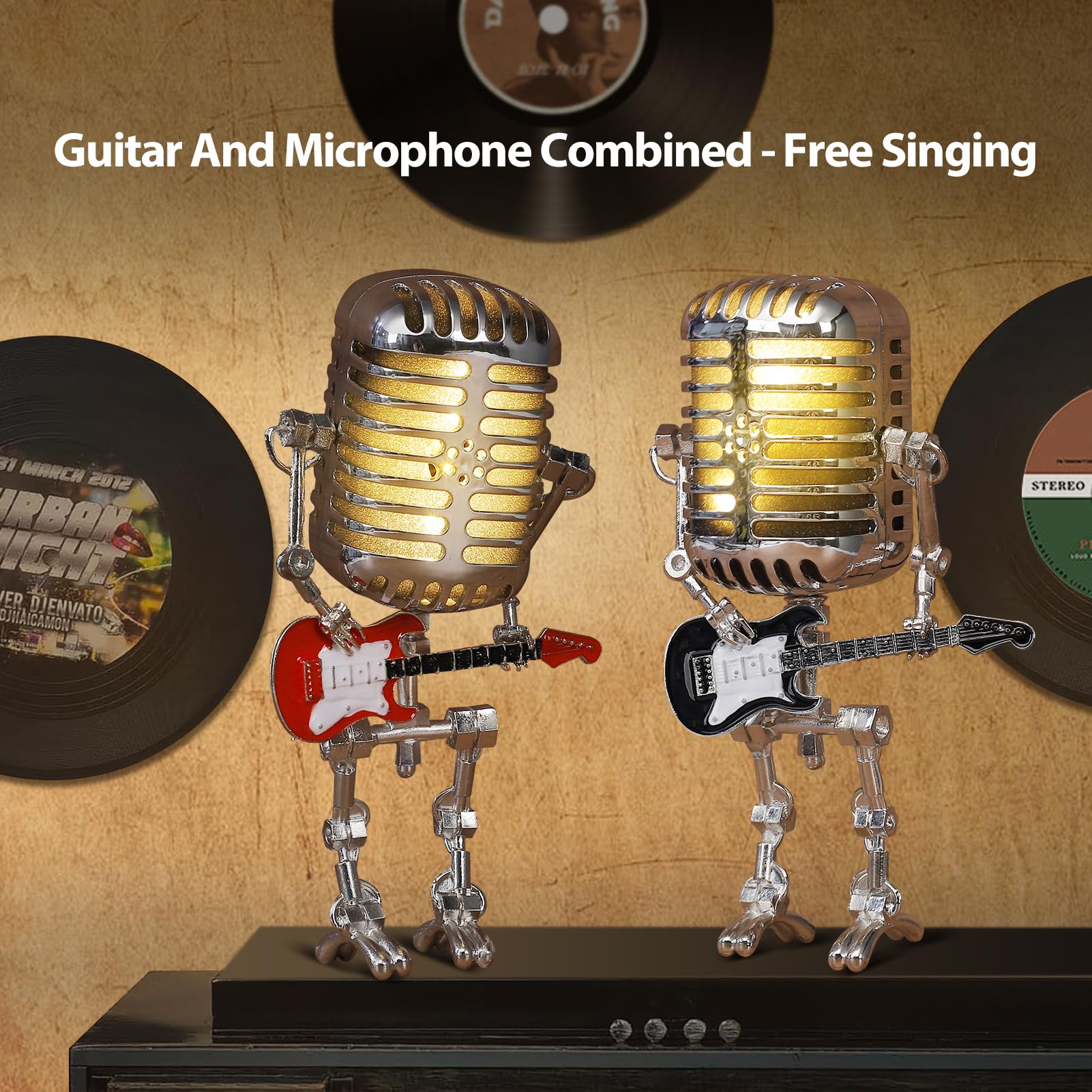 Xmpmrb Vintage Microphone Robot Lamp, White Metal Desk Light for Music Lovers, Model 001, Perfect Nightstand Decor