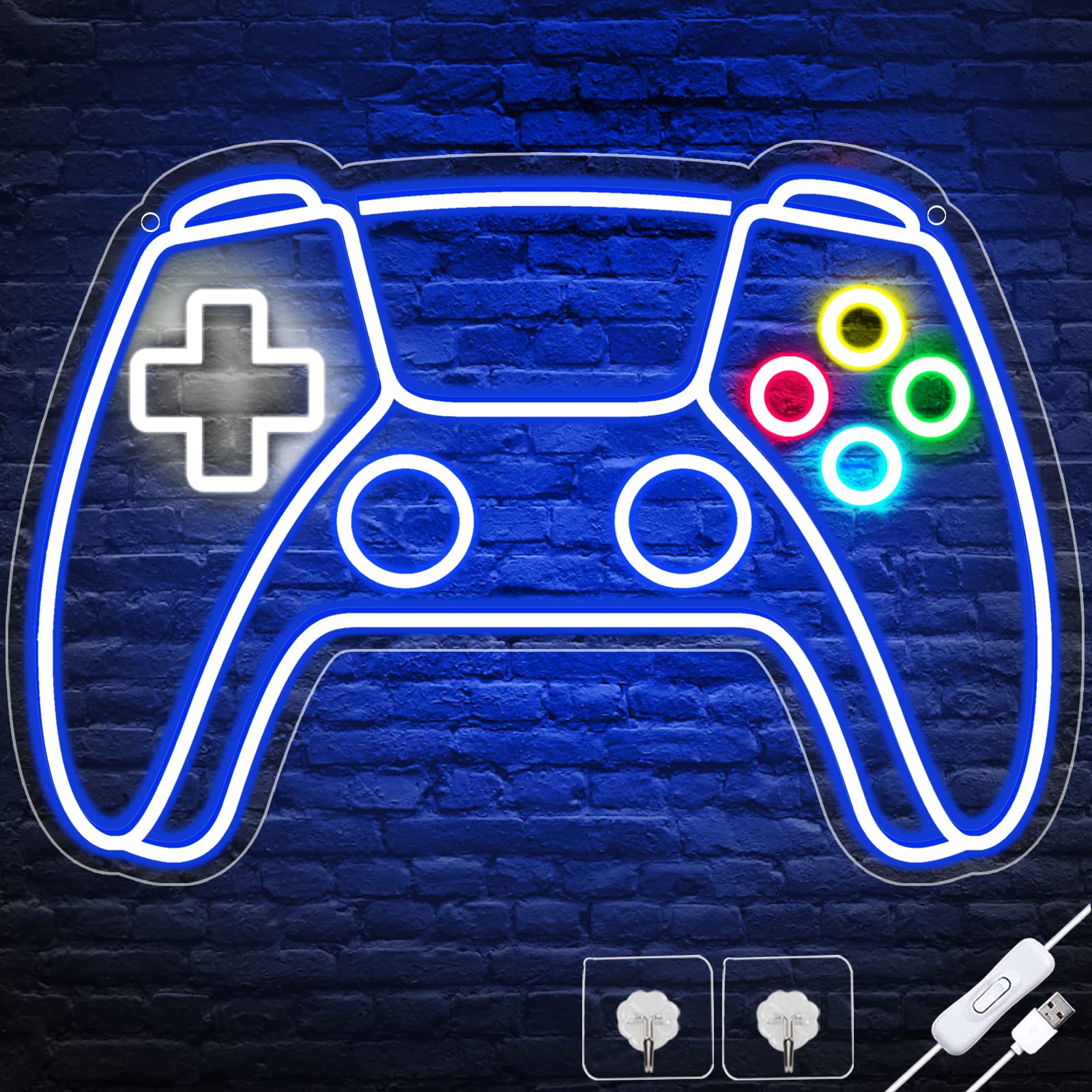 Ethereal Lomoer Gamer Neon Sign, LED Gamepad Decor, USB Powered, 16.3 x 11.4 x 0.8 Inches, Blue