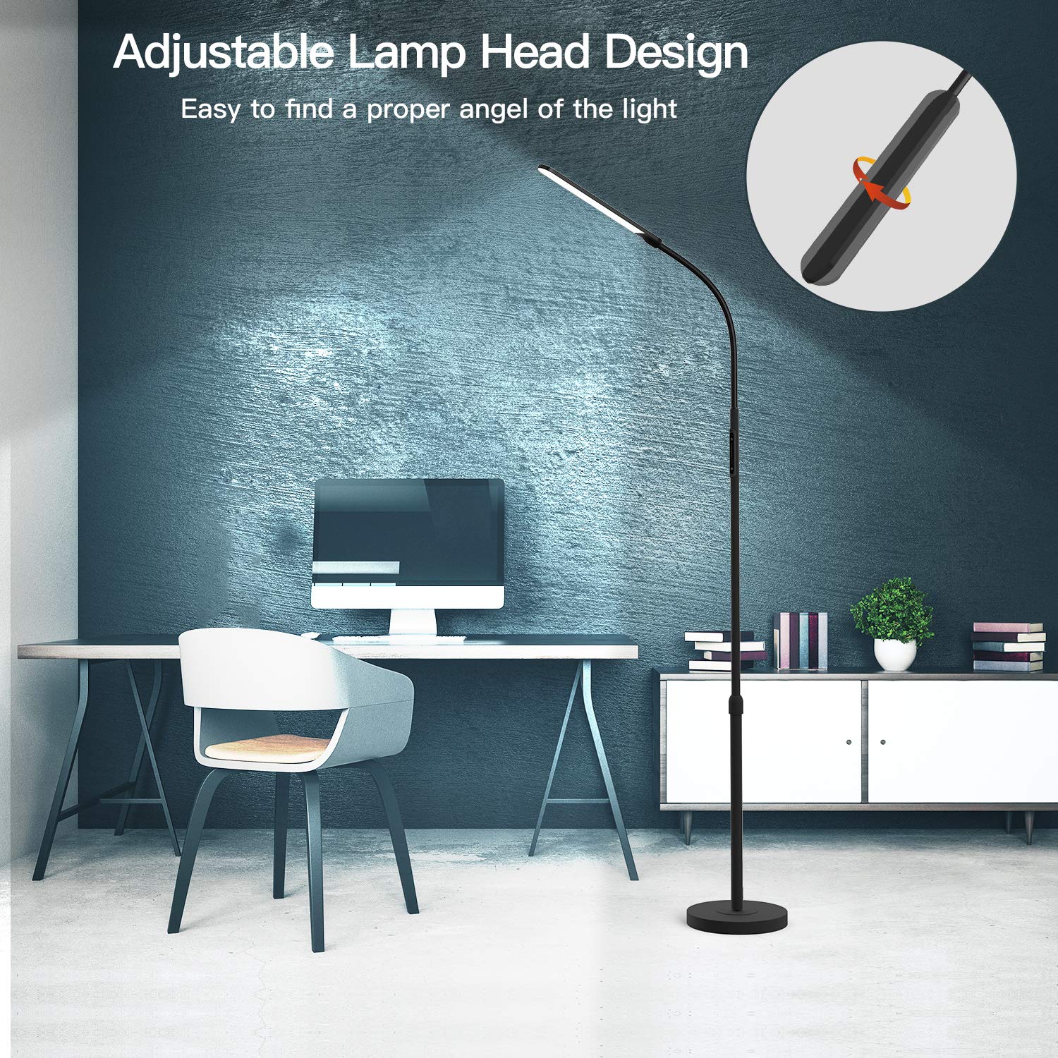 Nxone Adjustable Led Floor Lamp, Black, Modern Reading Light With 4 Colors & Stepless Brightness
