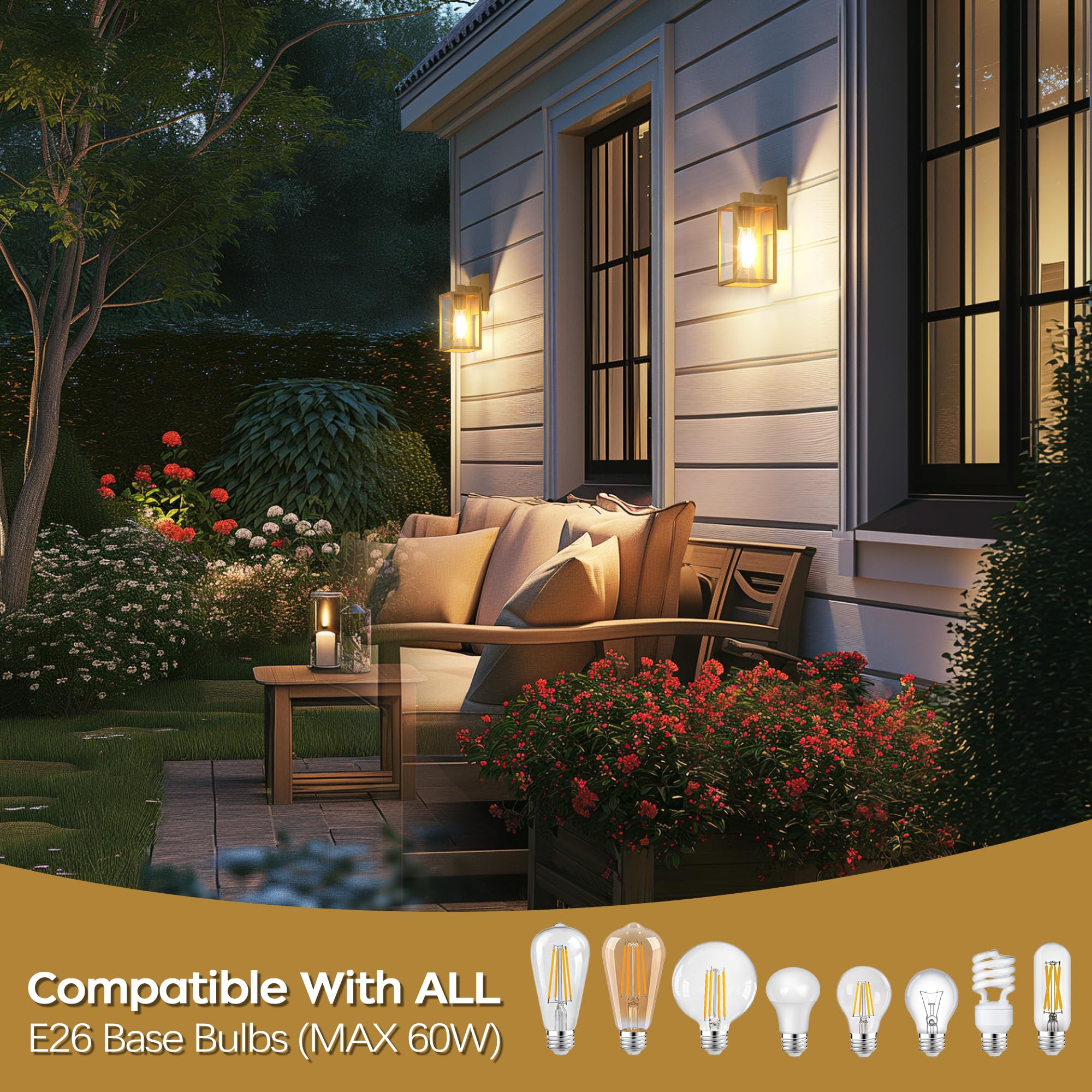 Wihtu Gold Outdoor Exterior Light Fixture For House, Led Front Porch Lights For House, Waterproof Wall Sconce Lantern Lamp, Outs