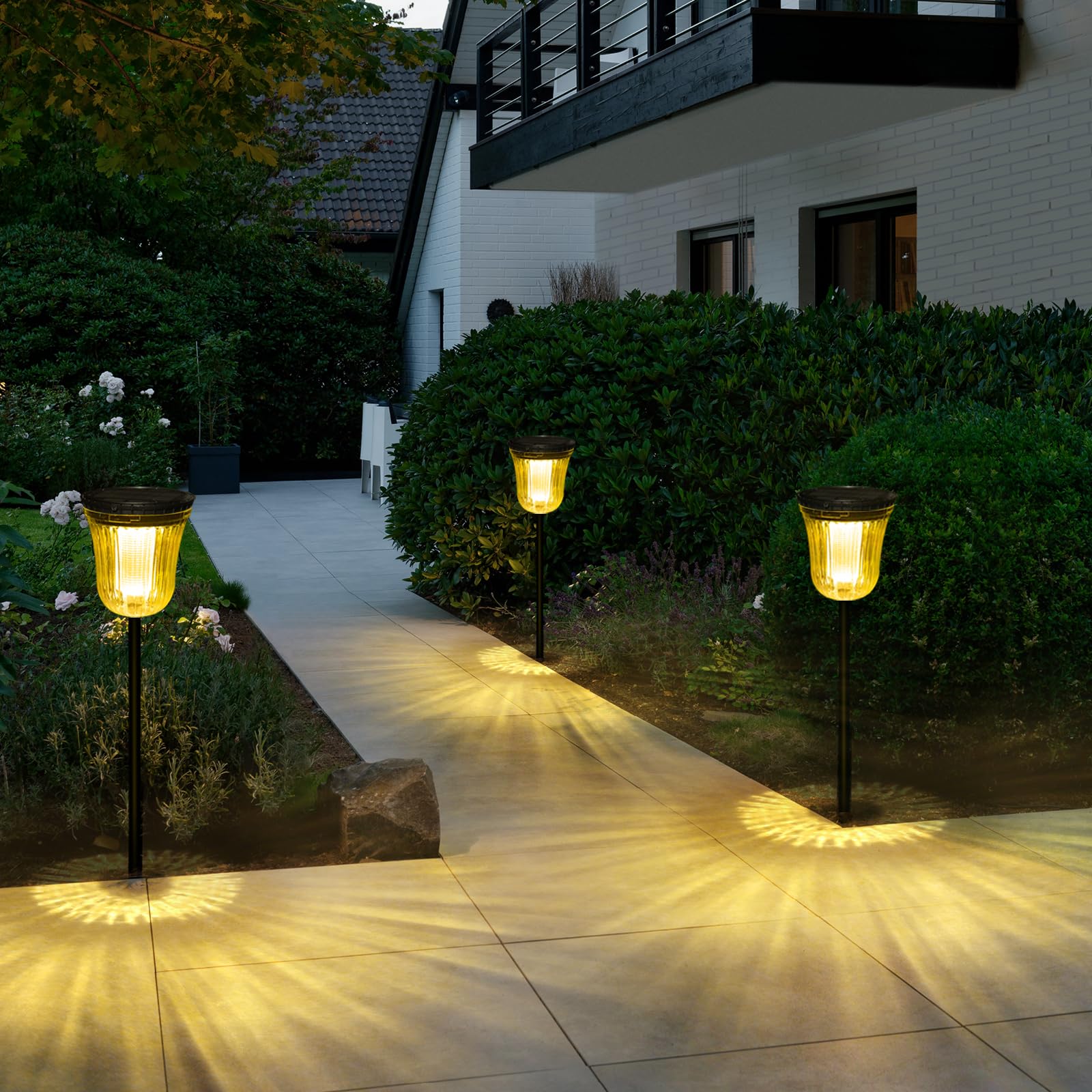 Wtgegf Solar Pathway Lights 6 Pack, 200 Lumen Waterproof Outdoor Lighting, Auto On/Off