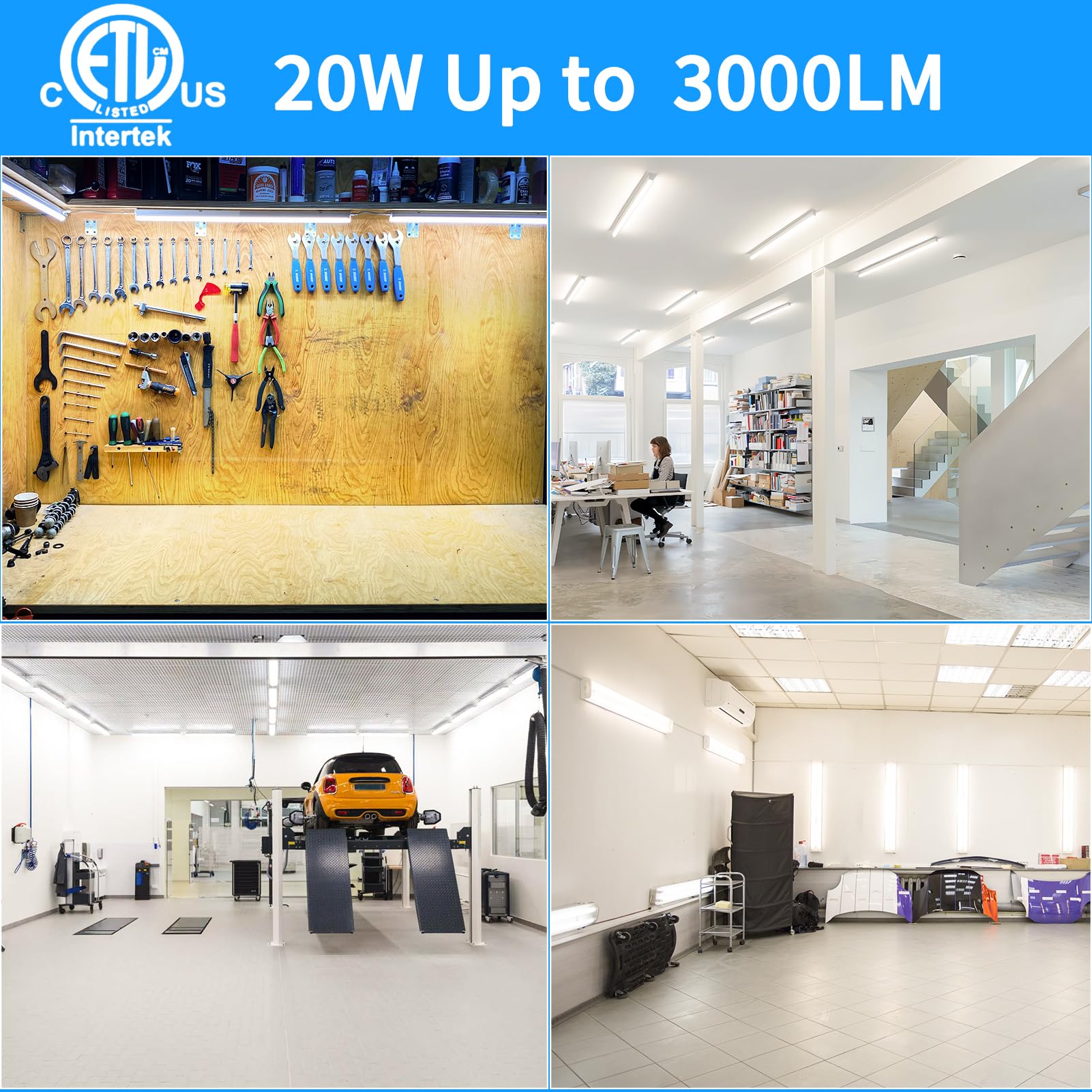 Cnsunway 2Ft Led Shop Light, 20W 3000Lm, 5000K Daylight T8 Led Light Fixture, V Shape, High Output, Linkable Shop Lights For Roo