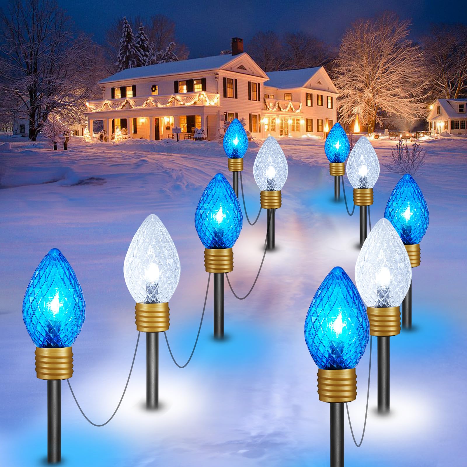 Brightown Strawberry Jumbo C9 Christmas Pathway Lights Outdoor - 2 Pack Total 17FT 10 LED C9 Walkway Lights,Holiday Pathway Ligh
