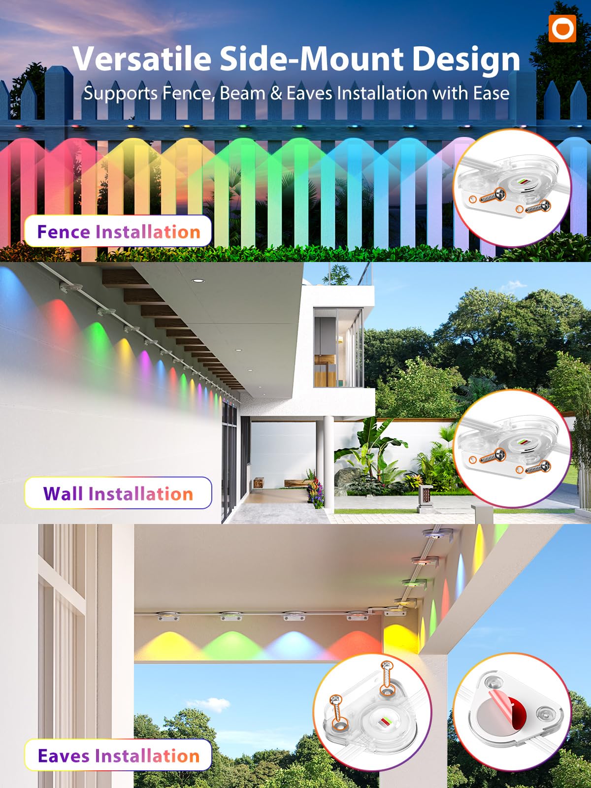 addlon 200FT RGB+IC Smart LED Outdoor Lights, IP67 Waterproof, Plastic, White, Model USET-200FT100LED-B-243C