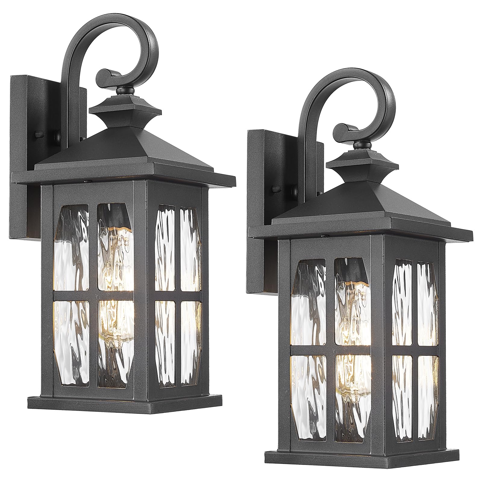 Darkaway Outdoor Light Fixtures Wall Mount  2Pcs Outside Wall Lights Exterior Lighting Fixture With Water Ripple Glass Outdoor Wall Sconce For House Porch Hallway Garage Front Door