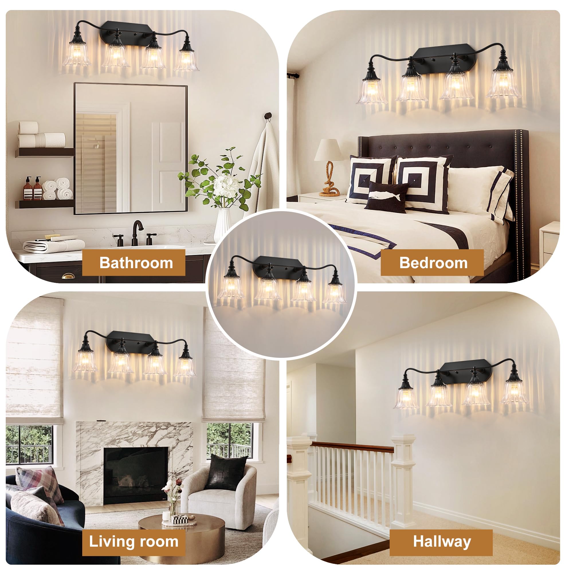 Bathroom Vanity Black Vintage Light Fixture  4 Lights Bathroom Lighting Matte Antique Brass Finish With Crystal Glass Shade  Black Vintage Vanity Light For Bathrooms