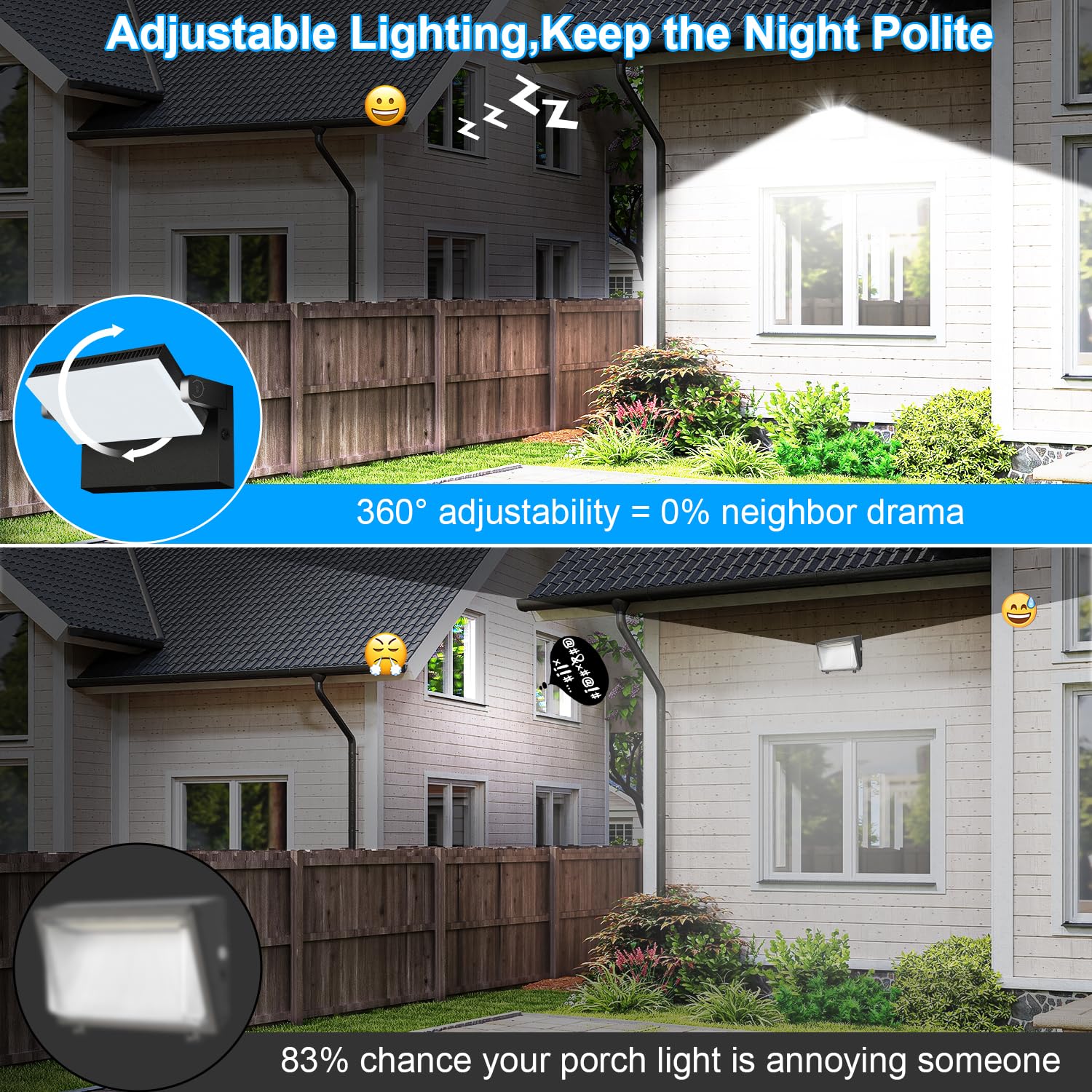 ledmo 150W LED Flood Lights 4 Pack, Photocell, 360? Adjustable, IP68, 21000lm, Black, Model LED1381D-W