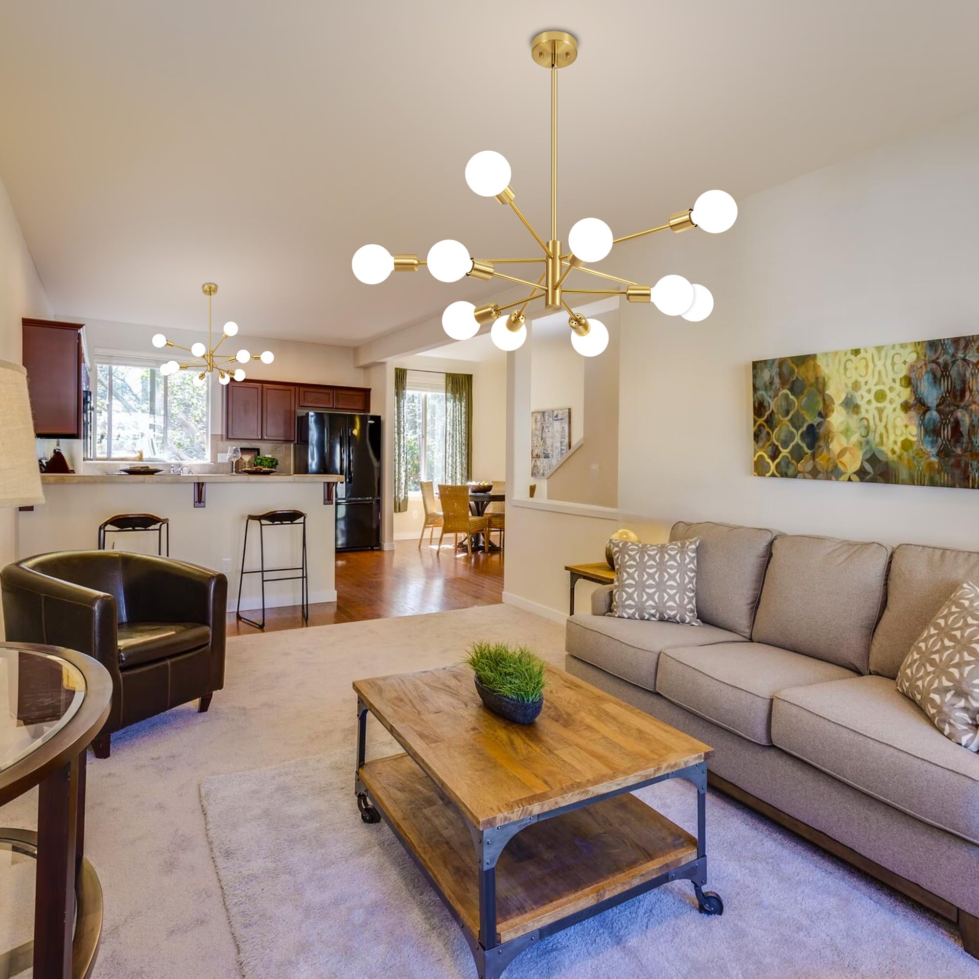 Deyidn Sputnik Chandelier Modern Gold Chandelier Mid Century Ceiling Lighting Fixtures 10 Lights E26 For Living Room, Kitchen Is