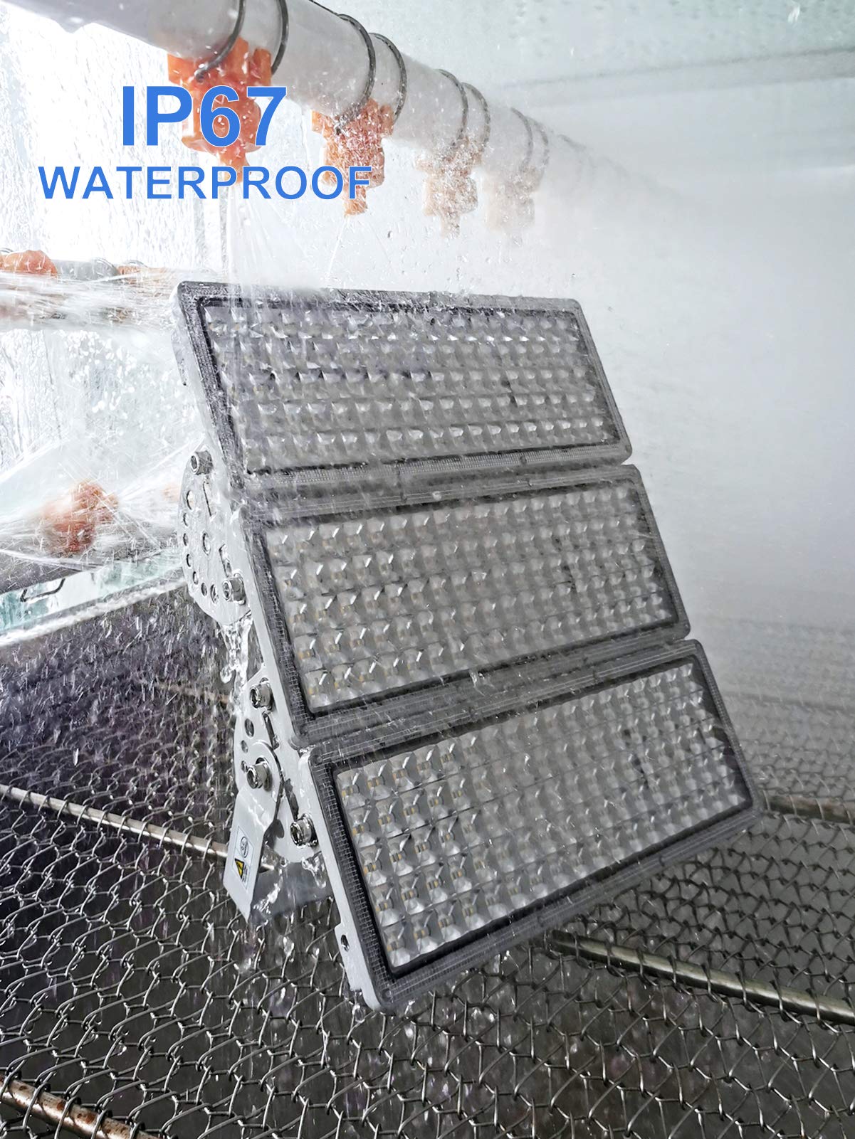 Kekeou 33000LM 300W LED Flood Light - IP67 Waterproof, 6500K, 3 Adjustable Heads for Sports Fields, 1500W Equivalent, White