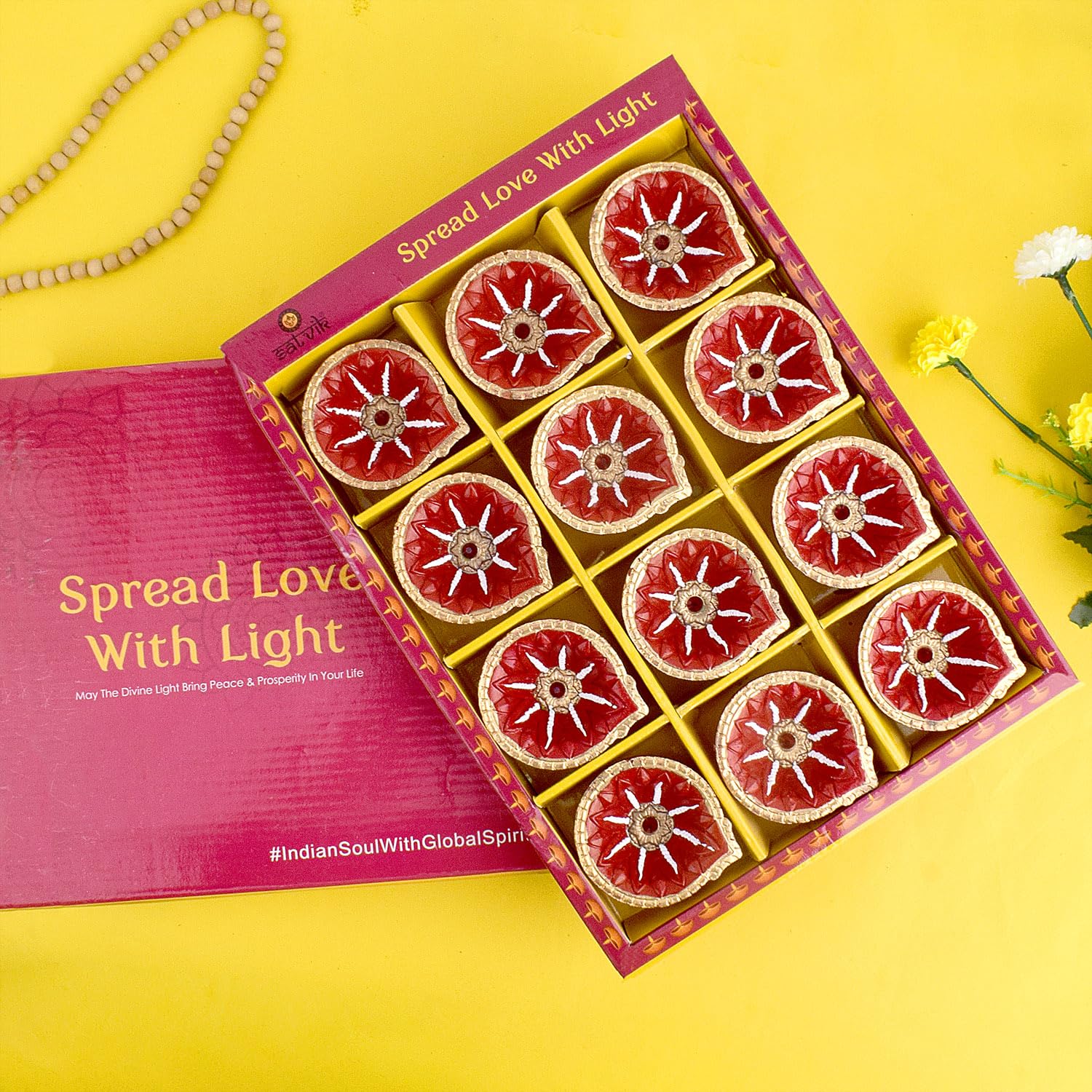 SATVIK 12 Pc Set Clay Diya Diwali Dia with Cotton Wicks for Puja Pooja Traditional Handmade Terracotta Earthen Vilakku Oil Lamp