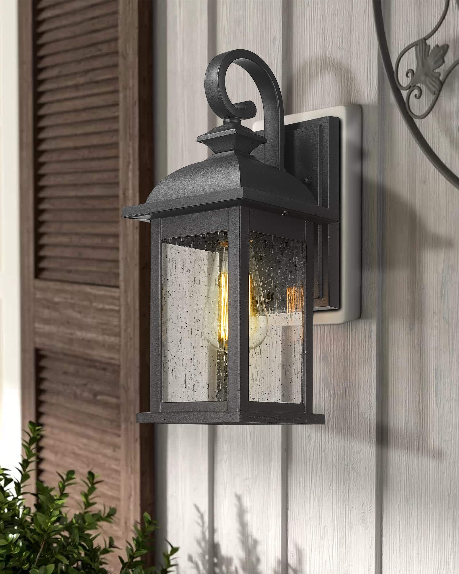 FEMILA 26" Outdoor Wall Light Fixture, 3-Light Matte Black Lantern for Patio, Entryway, Garage