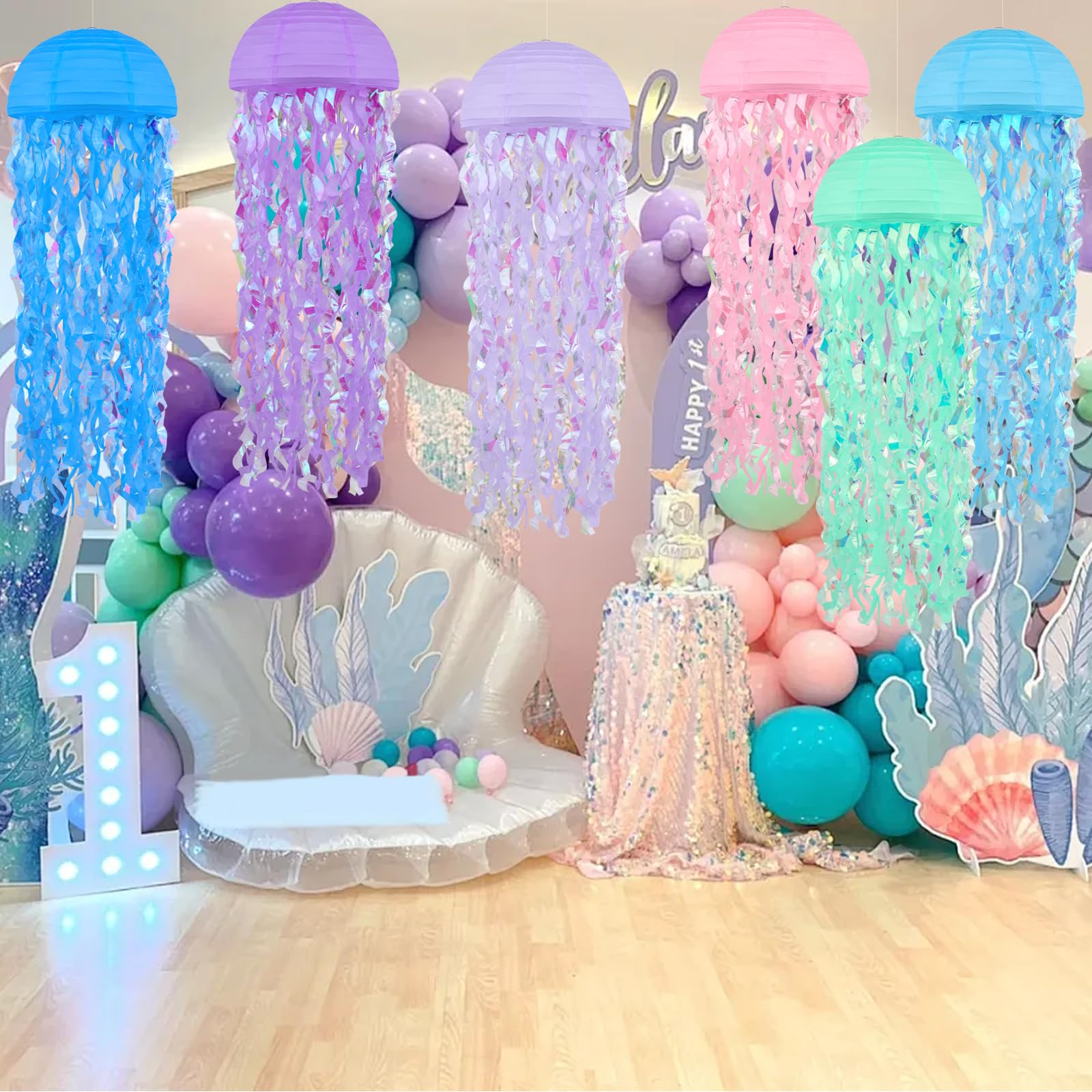 Jellyfish Paper Lanterns 6 Pacs 10 Inch Under The Sea Mermaid Party Baby Shower Decorations Blue Hanging Jelly Fish For Ocean Sp