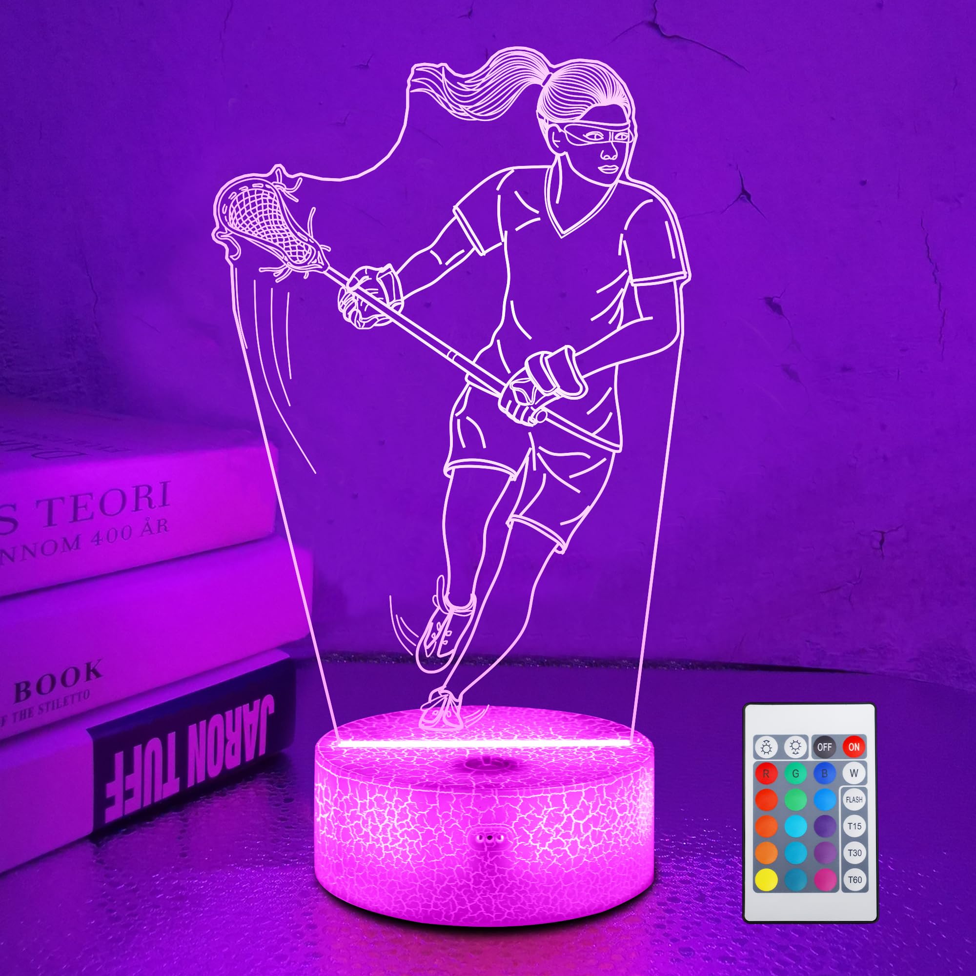 OkiyiD Lacrosse Gifts for Girls Women,Lacrosse Night Light 3D Illusion Lamp with 16 Colors Remote Control,Lacrosse Accessories S