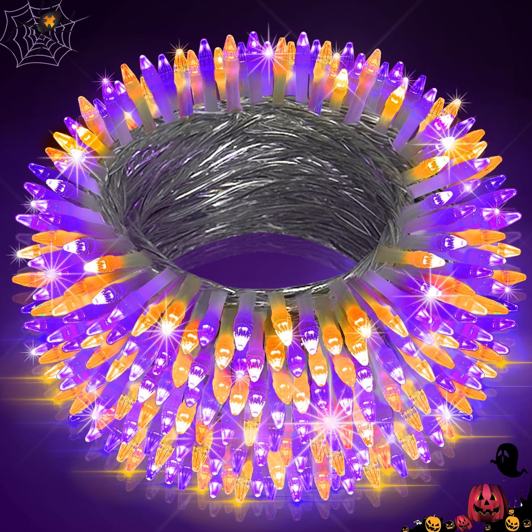 Halloween String Lights For Outside, 200 Led 66 Ft String Lights With 8 Lighting Modes & Timer, Indoor Outdoor Halloween Decorations For Patio Yard Fence Deck Balcony Garden Decor (Purple & Orange)