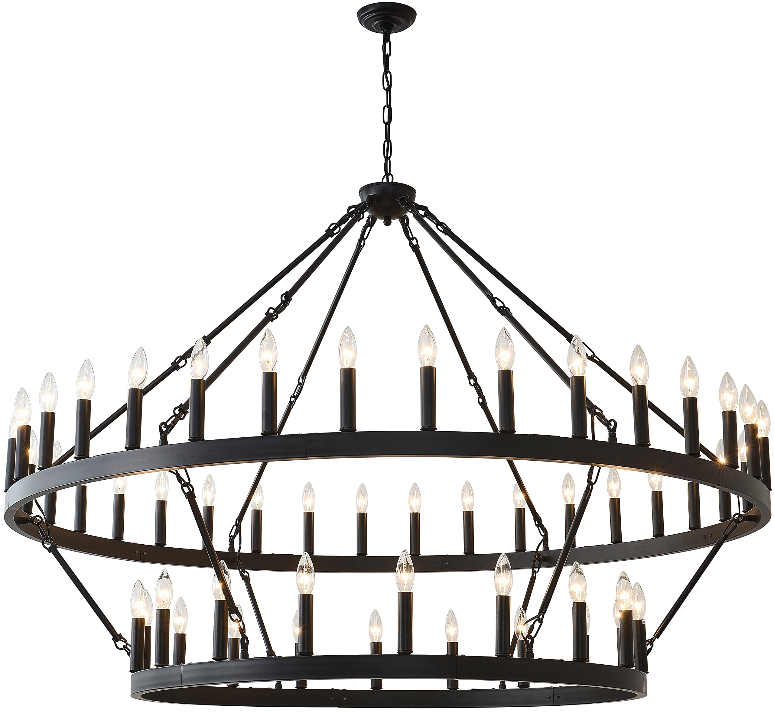 JKLX 60 Inch Large Black Wagon Wheel Chandelier,2 Tier 54-Lights Farmhouse Industrial Country Style Round Pendant Light Fixture 