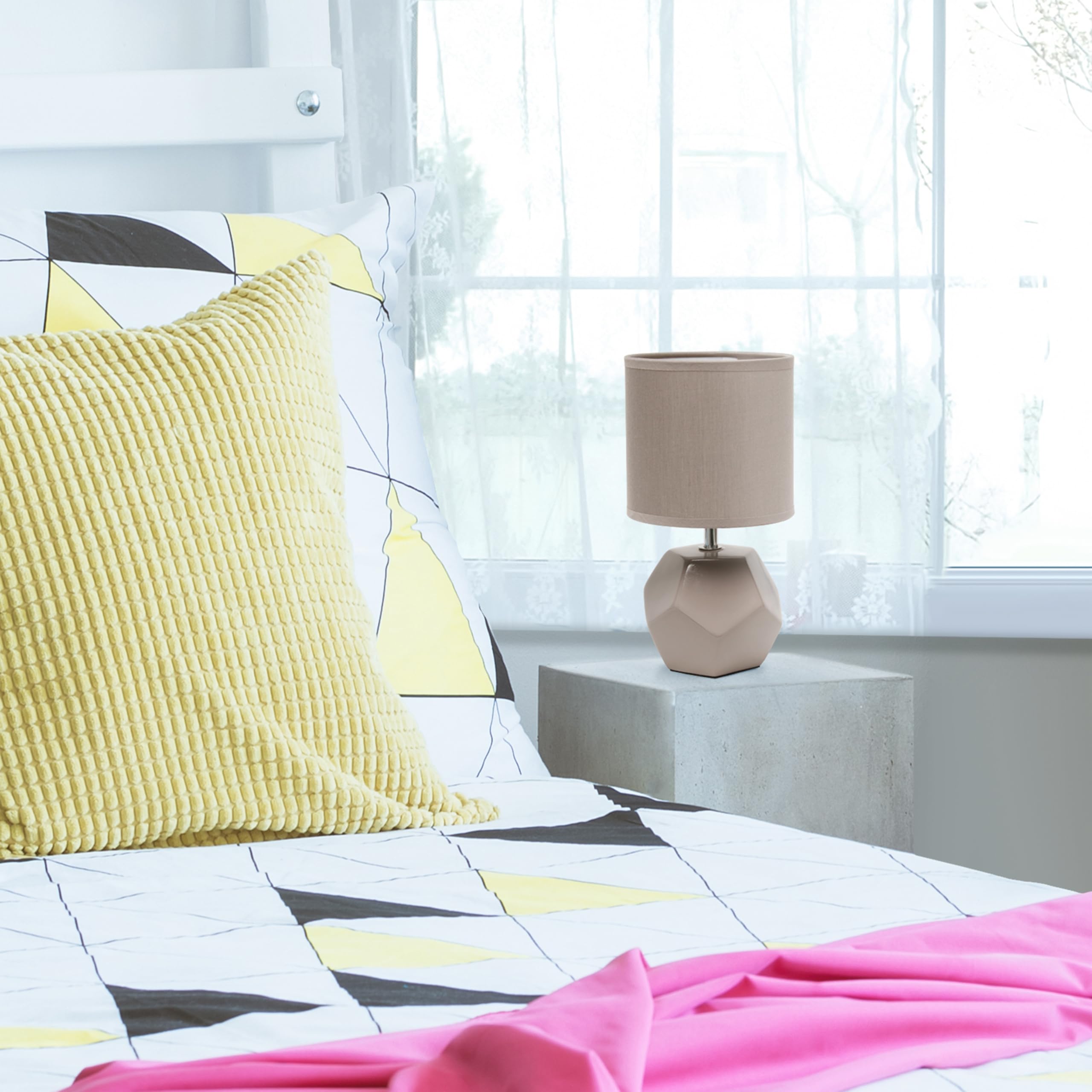 Simple Designs Lt1212-Gry 10.24'' Modern Round Geometric Cube Table Lamp With Matching Shade, Gray