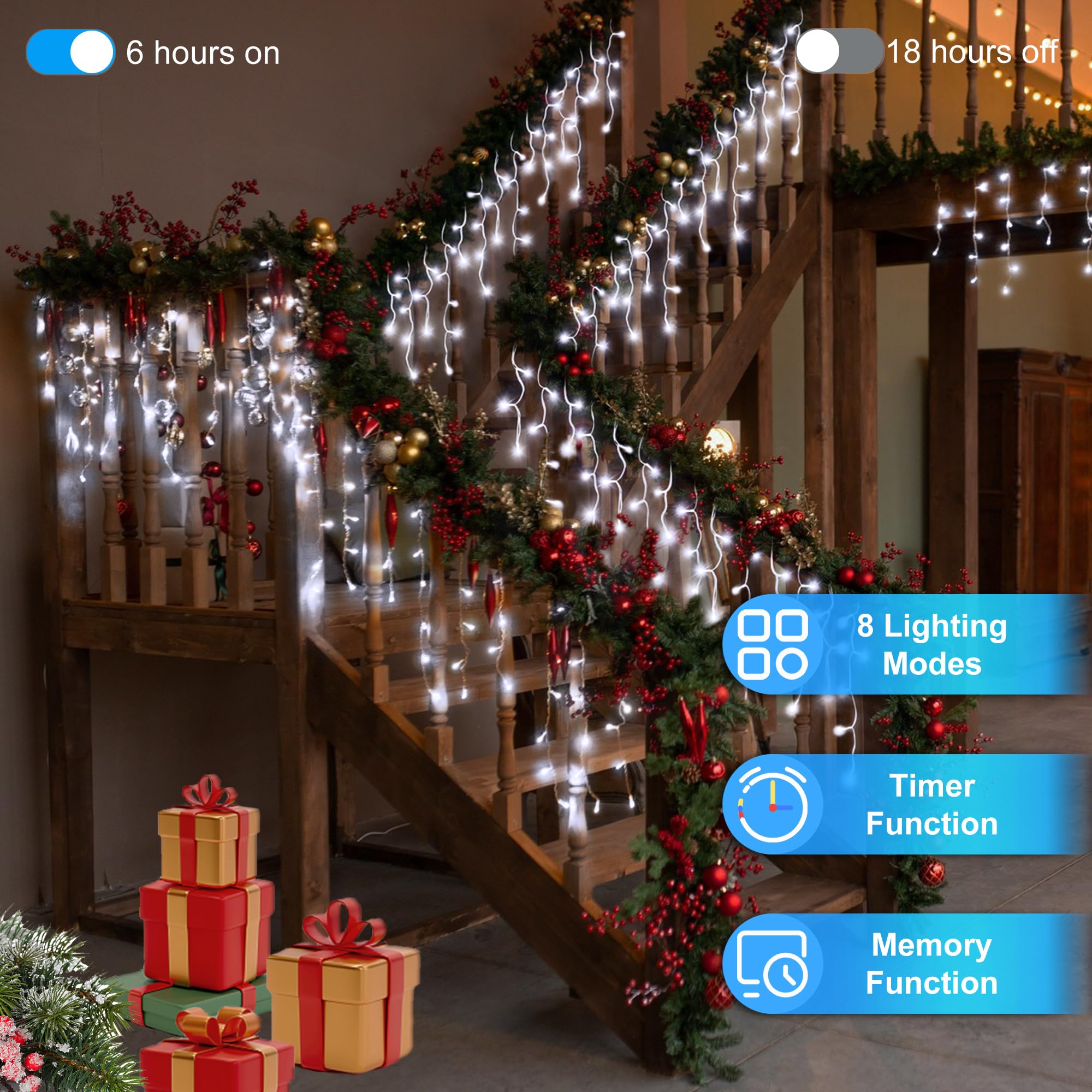 Quhuatu 792 Led Christmas Outdoor Lights With 176 Drops, 82Ft Hanging Curtain Lights 8 Modes, Christmas Fairy Lighs With Timer &