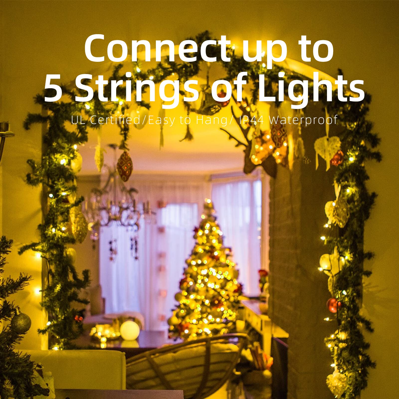 Xmashome 19.6Ft Green Wire Yellow String Lights, 100 Count Incandescent Christmas Lights (Yellow, 100 Lights)